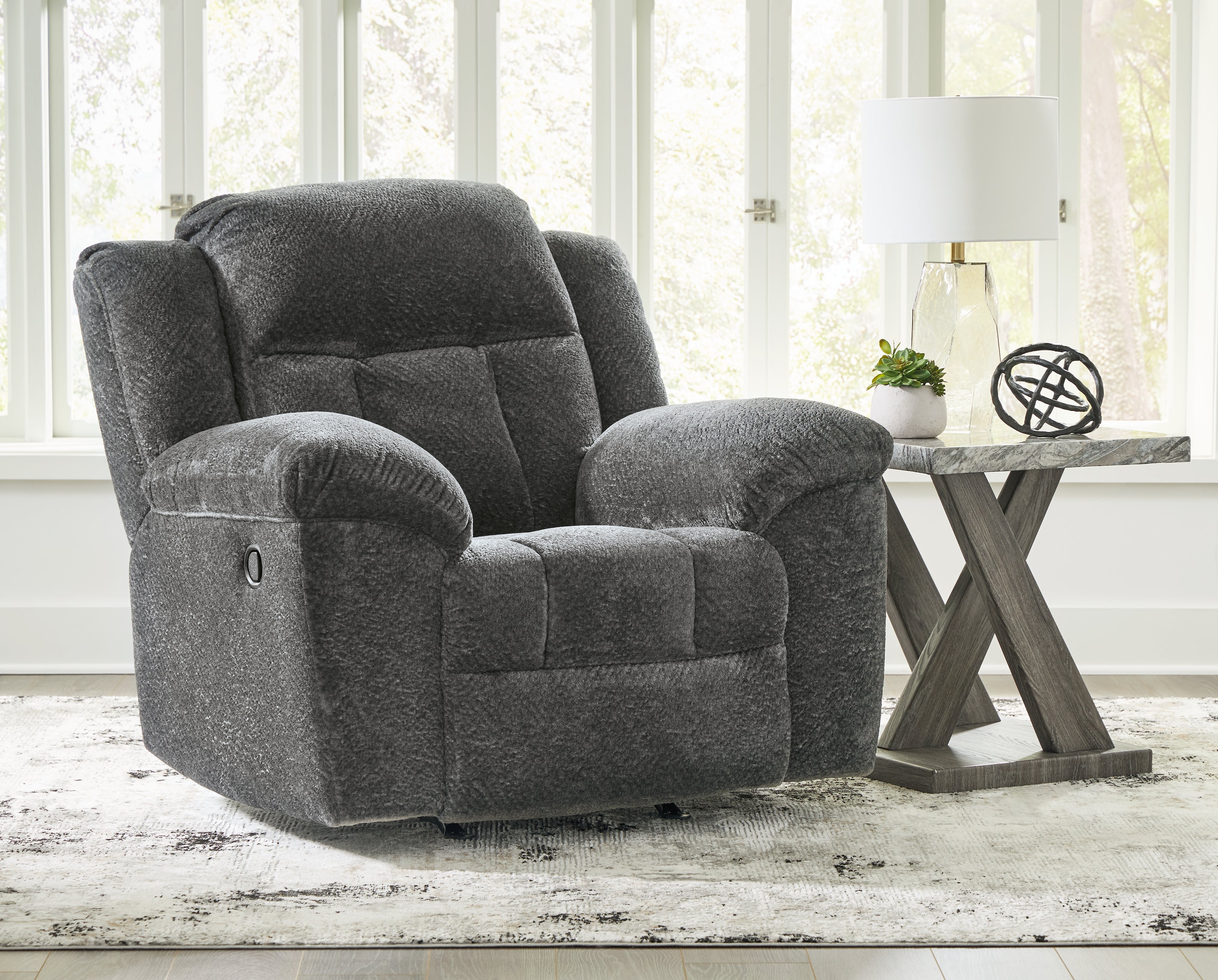 Prime Furniture - Ashley Furniture - Frohn Living Room - Rocker Recliner / Graphite - 3740625
