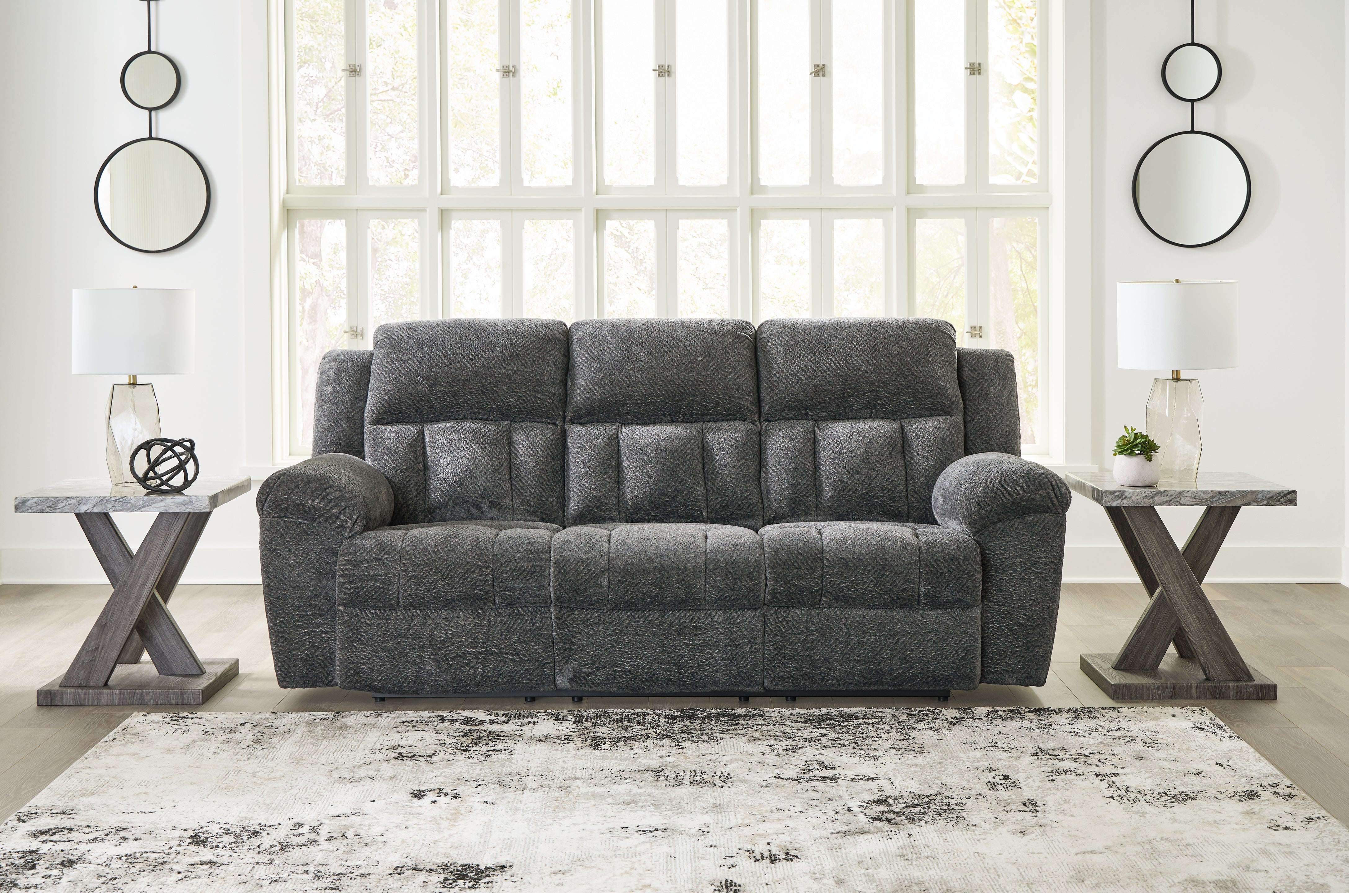 Prime Furniture - Ashley Furniture - Frohn Living Room - Reclining Sofa / Graphite - 3740688