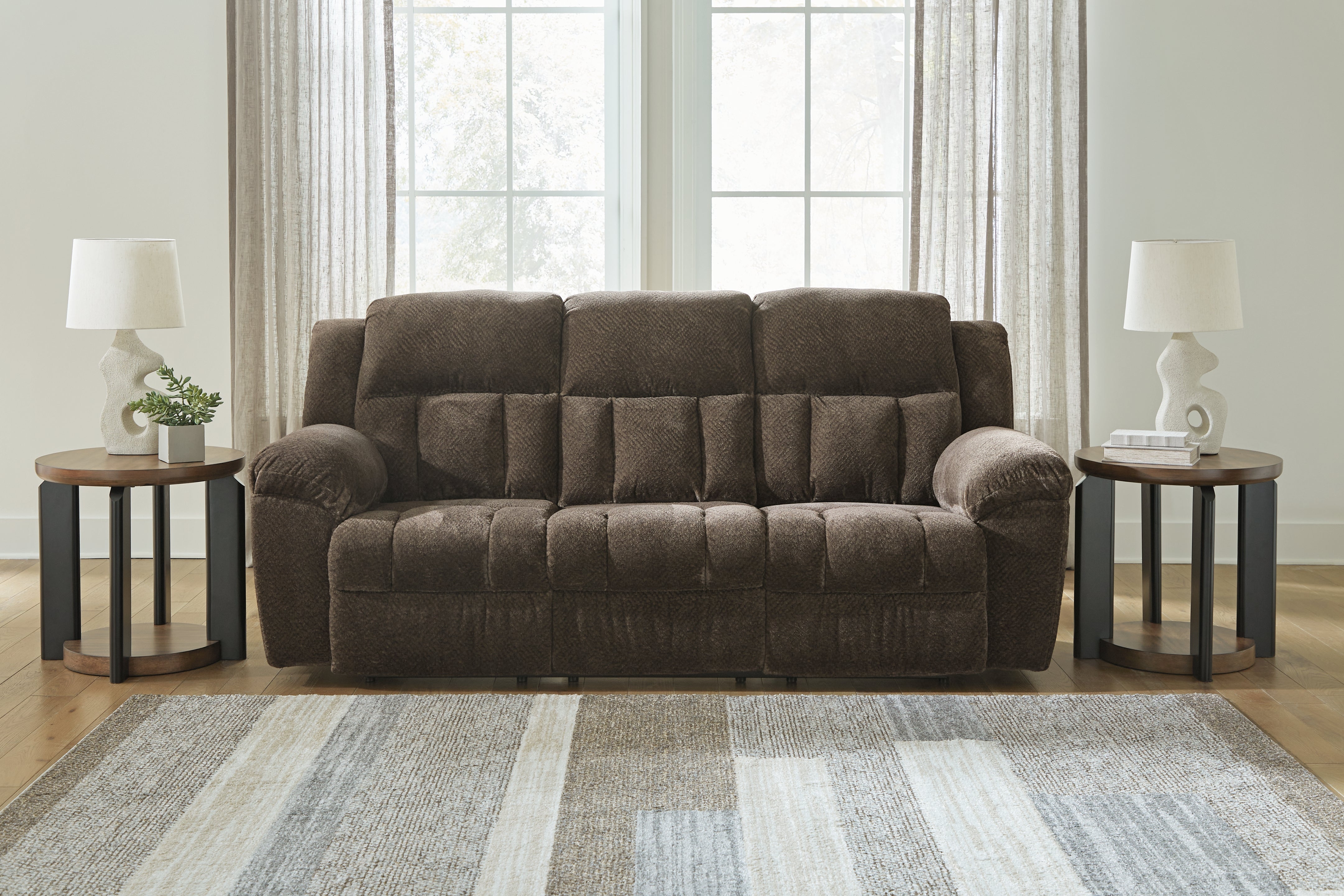 Prime Furniture - Ashley Furniture - Frohn Living Room - Reclining Sofa / Chocolate - 3740788
