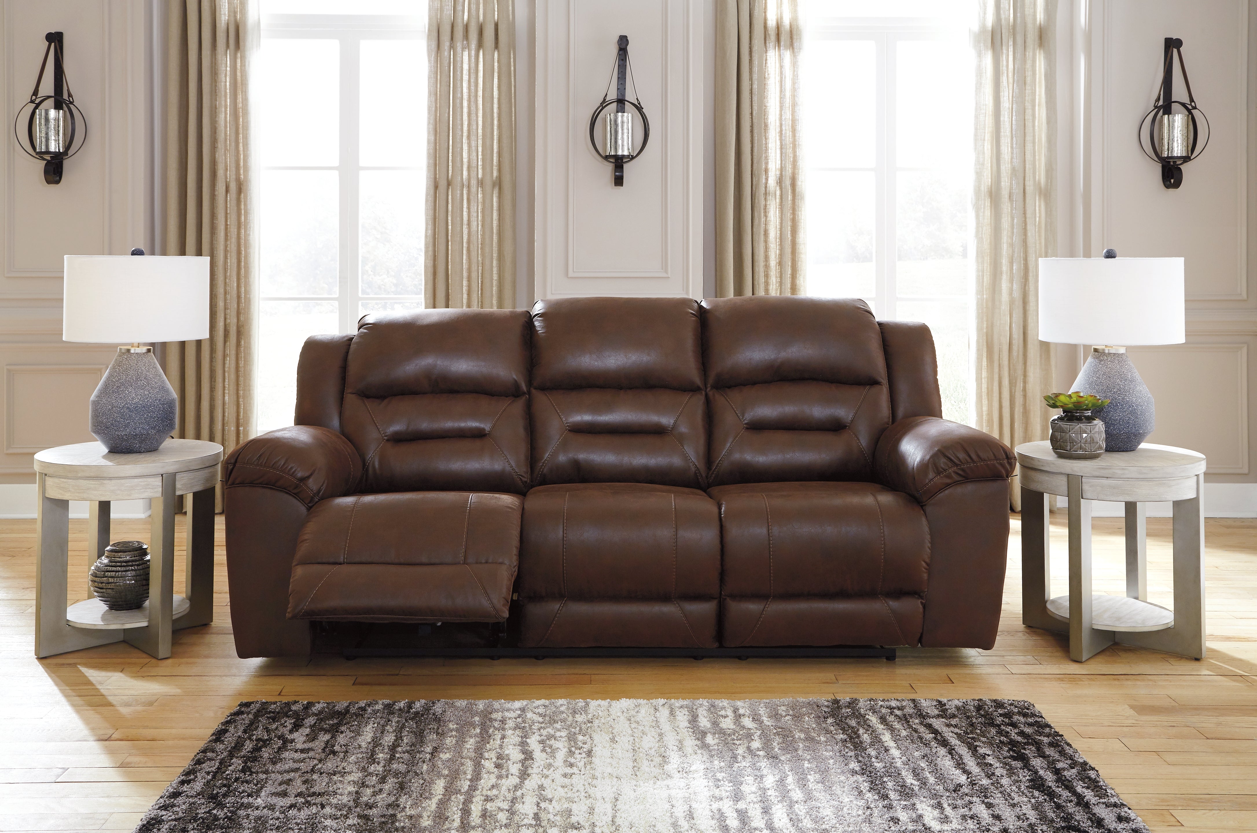 Prime Furniture - Ashley Furniture - Stoneland Living Room - Reclining Sofa / Chocolate - 3990488