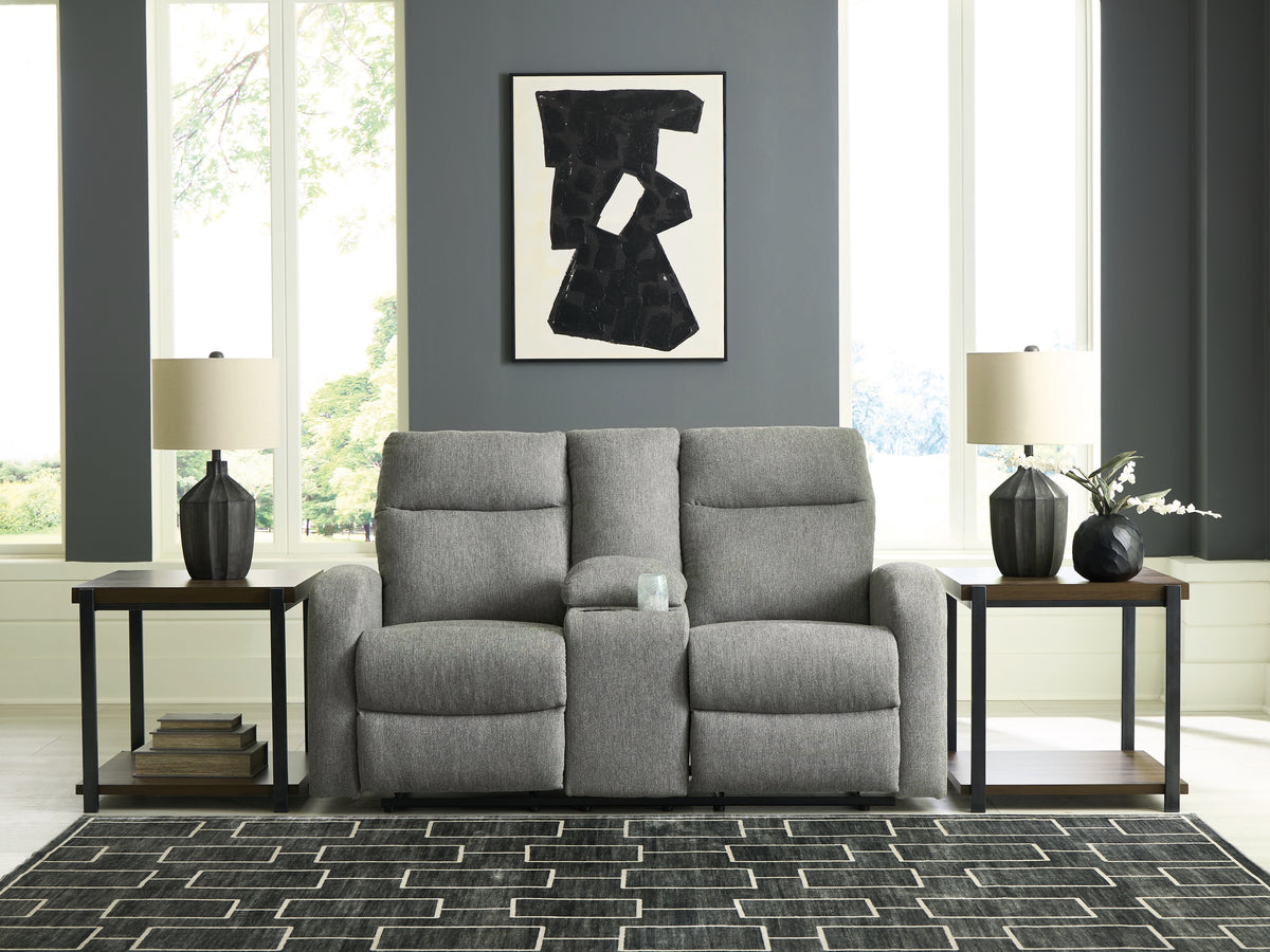 Prime Furniture - Ashley Furniture - Gauntlet Living Room - DBL Rec Loveseat w/Console / Sterling - PC4220494