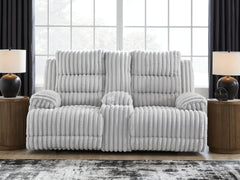 Prime Furniture - Ashley Furniture - Rhines Falls Living Room - DBL REC PWR Loveseat w/Console / Alloy - PC4280496