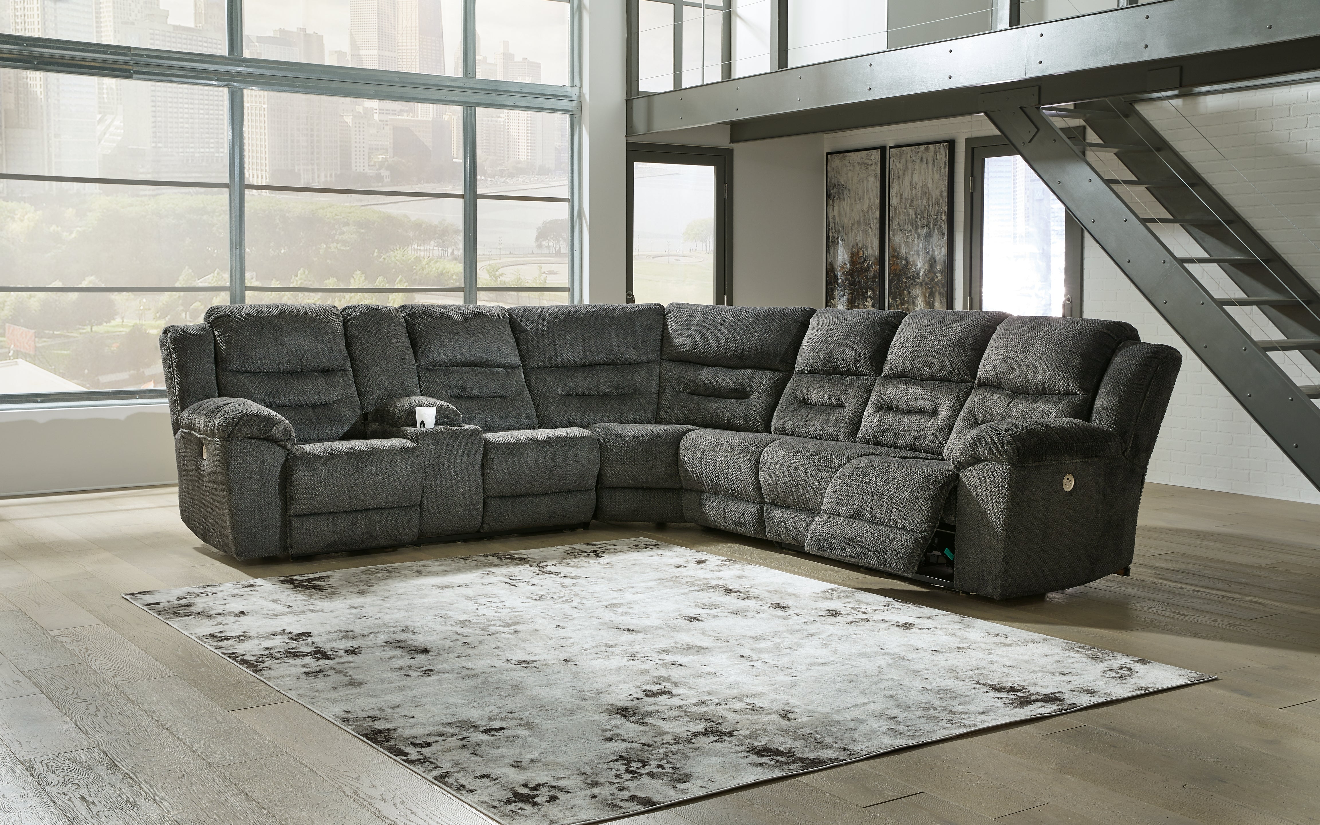 Prime Furniture - Ashley Furniture - Nettington Sectional - 4-Piece Power Reclining Sectional / Smoke - 44101S3