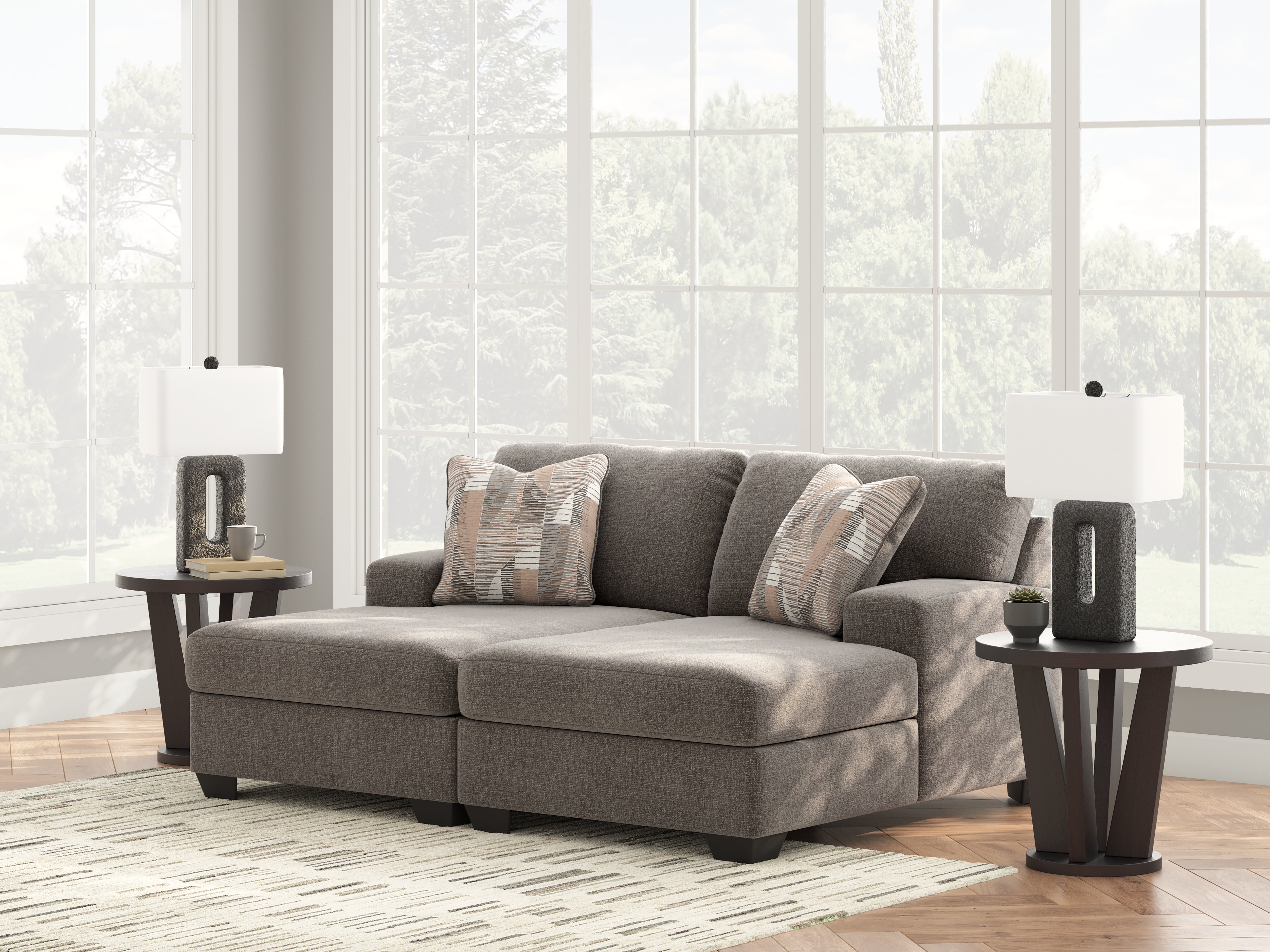 Prime Furniture - Ashley Furniture - Newellen Sectional - RAF 2-Piece Super Chaise / Greystone - 48405S4