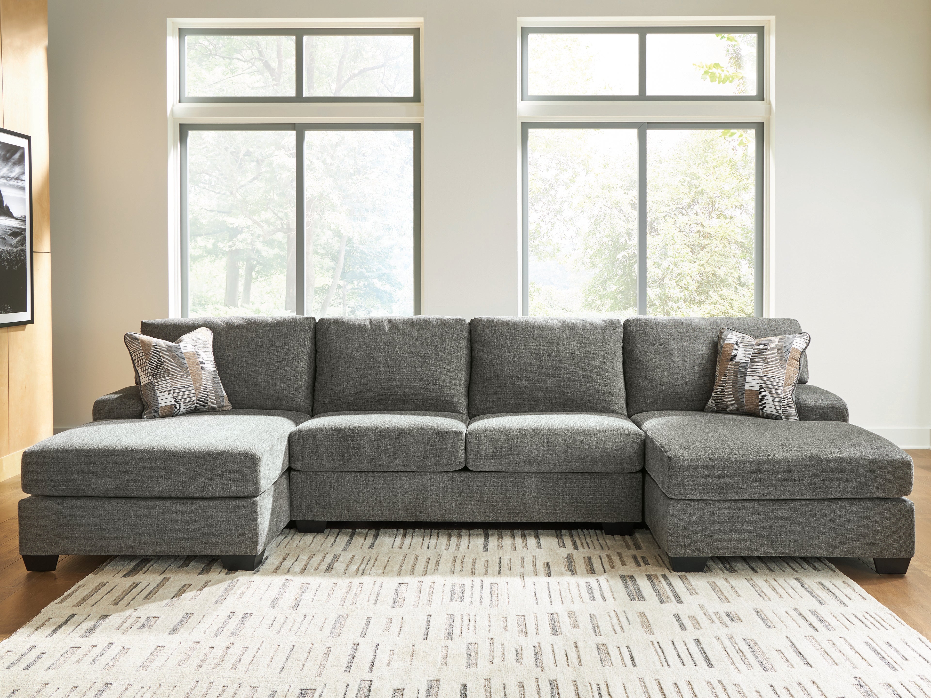 Prime Furniture - Ashley Furniture - Clarington Sectional - RAF 3-Piece Sectional with Double Chaise / Greystone - PC48405S3