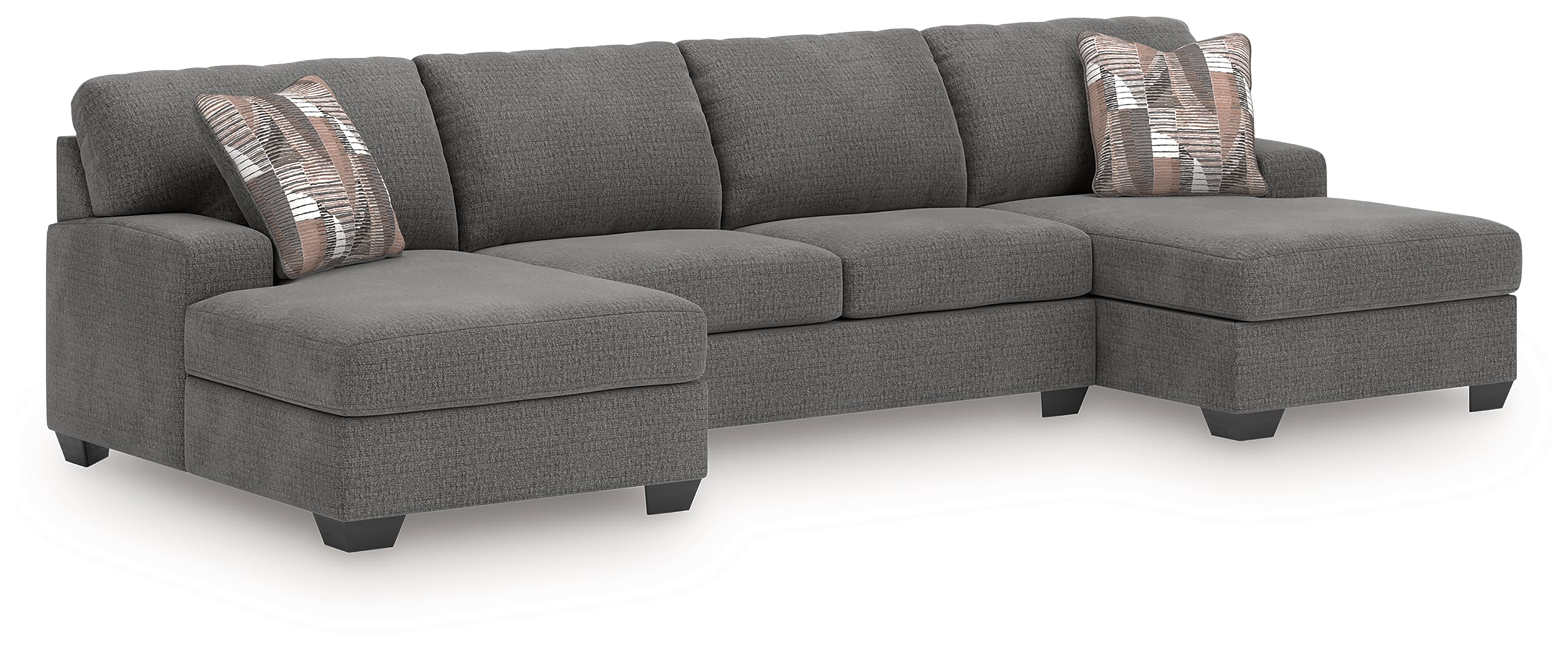 Prime Furniture - Ashley Furniture - Newellen Sectional - RAF 3-Piece Sectional with Double Chaise / Greystone - 48405S3