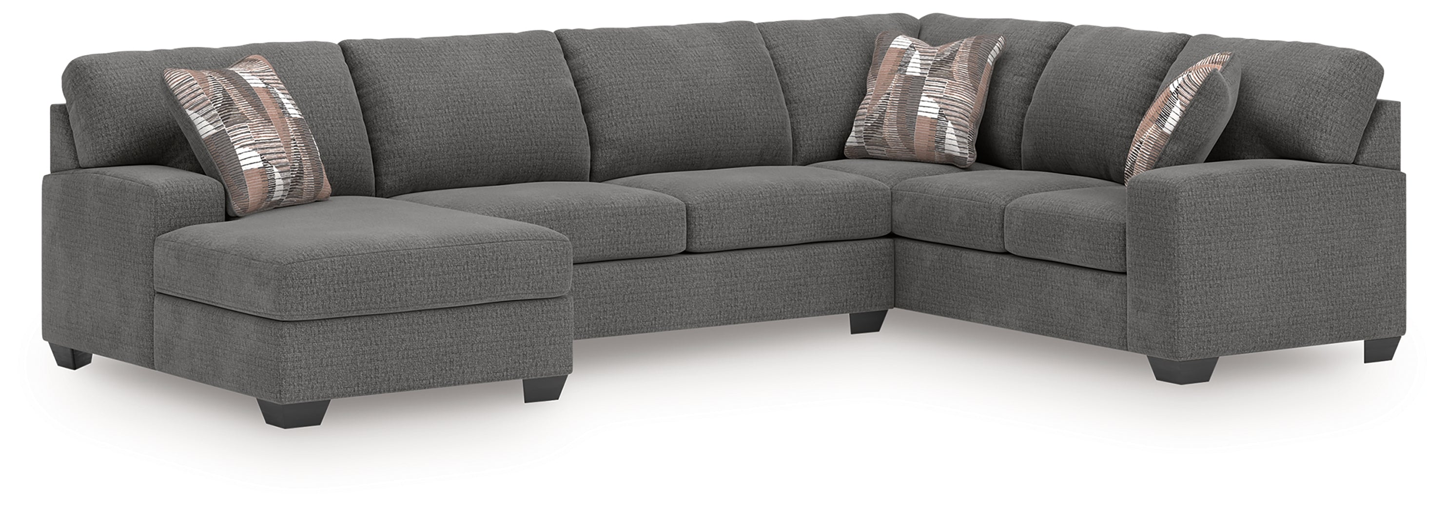 Prime Furniture - Ashley Furniture - Newellen Sectional - RAF 3-Piece Sectional with Chaise / Greystone - 48405S1