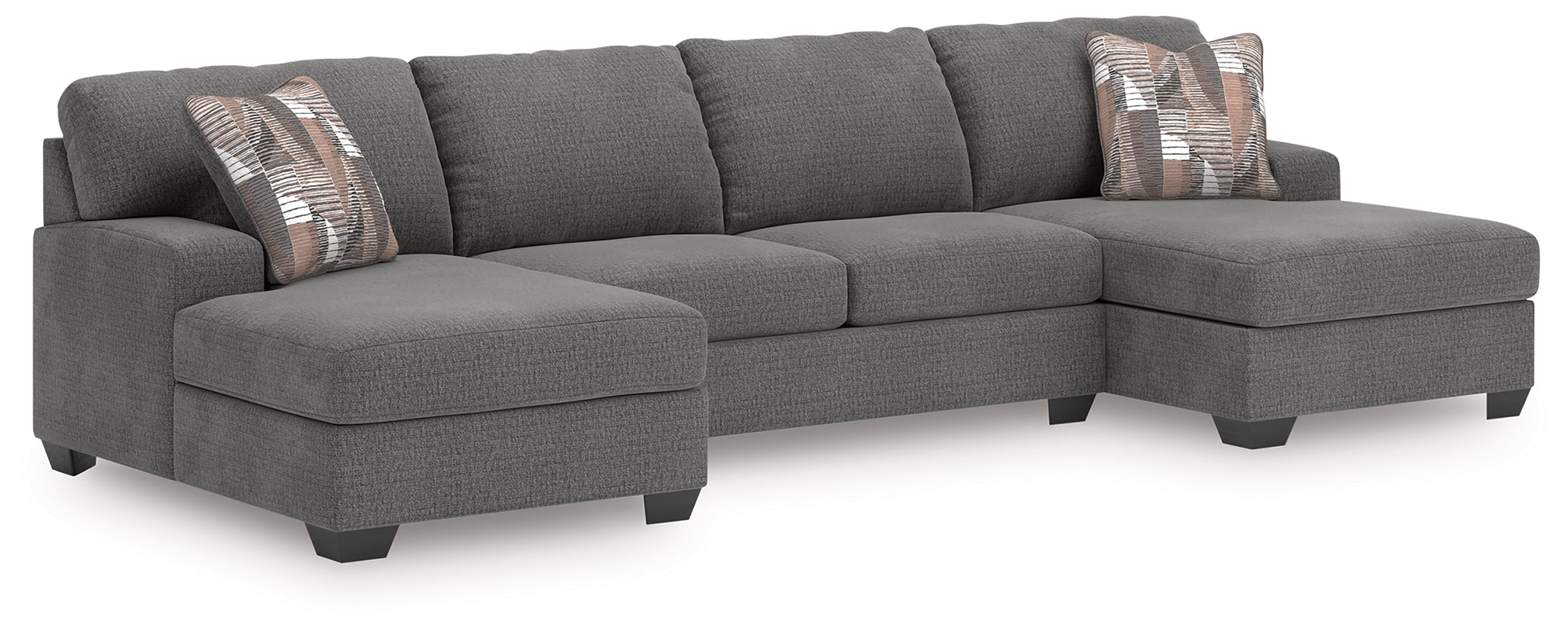 Prime Furniture - Ashley Furniture - Newellen Sectional - RAF 3-Piece Sleeper Sectional with Double Chaise / Greystone - 48405S7