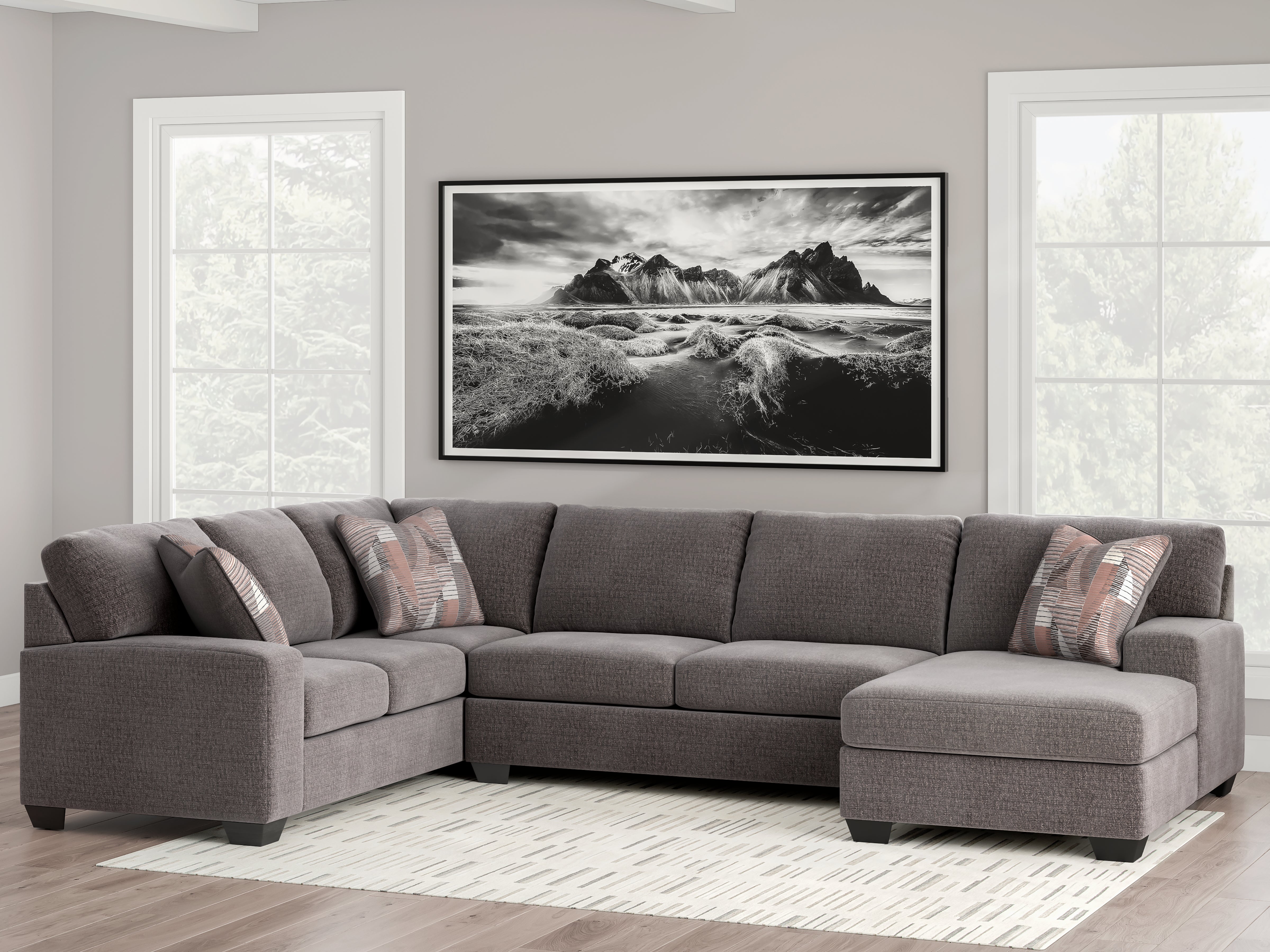 Prime Furniture - Ashley Furniture - Newellen Sectional - RAF 3-Piece Sleeper Sectional with Double Chaise / Greystone - 48405S7