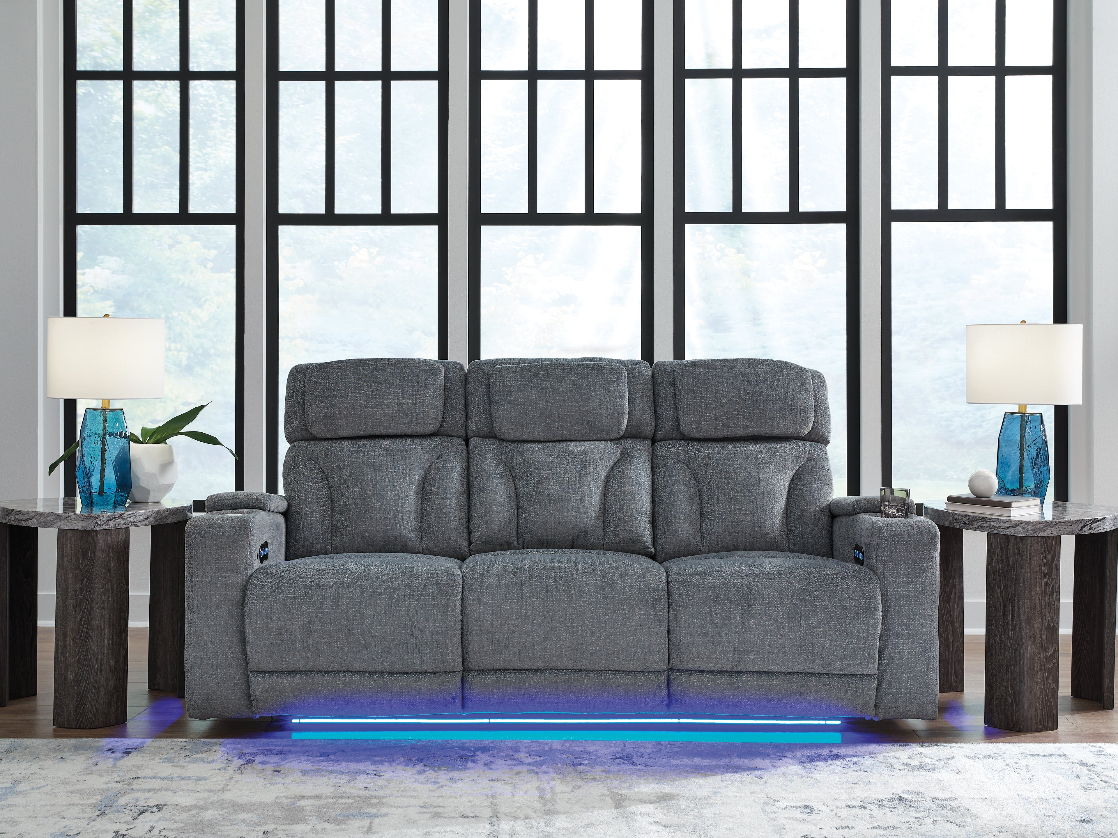 Prime Furniture - Ashley Furniture - Studio Cave Living Room - PWR REC Sofa with ADJ Headrest / Steel - PC4980215