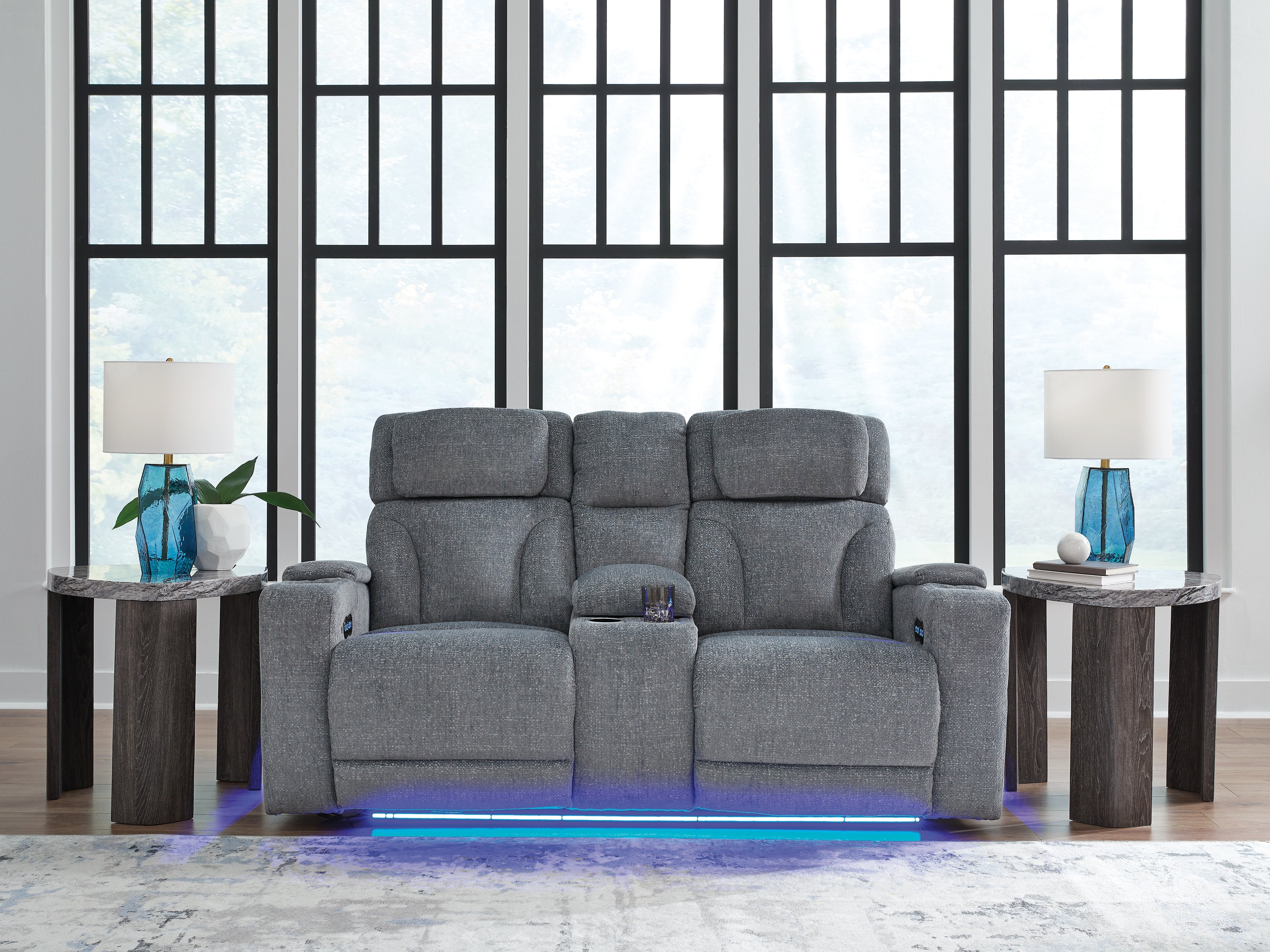 Prime Furniture - Ashley Furniture - Studio Cave Living Room - PWR REC Loveseat/CON/ADJ HDRST / Steel - PC4980218