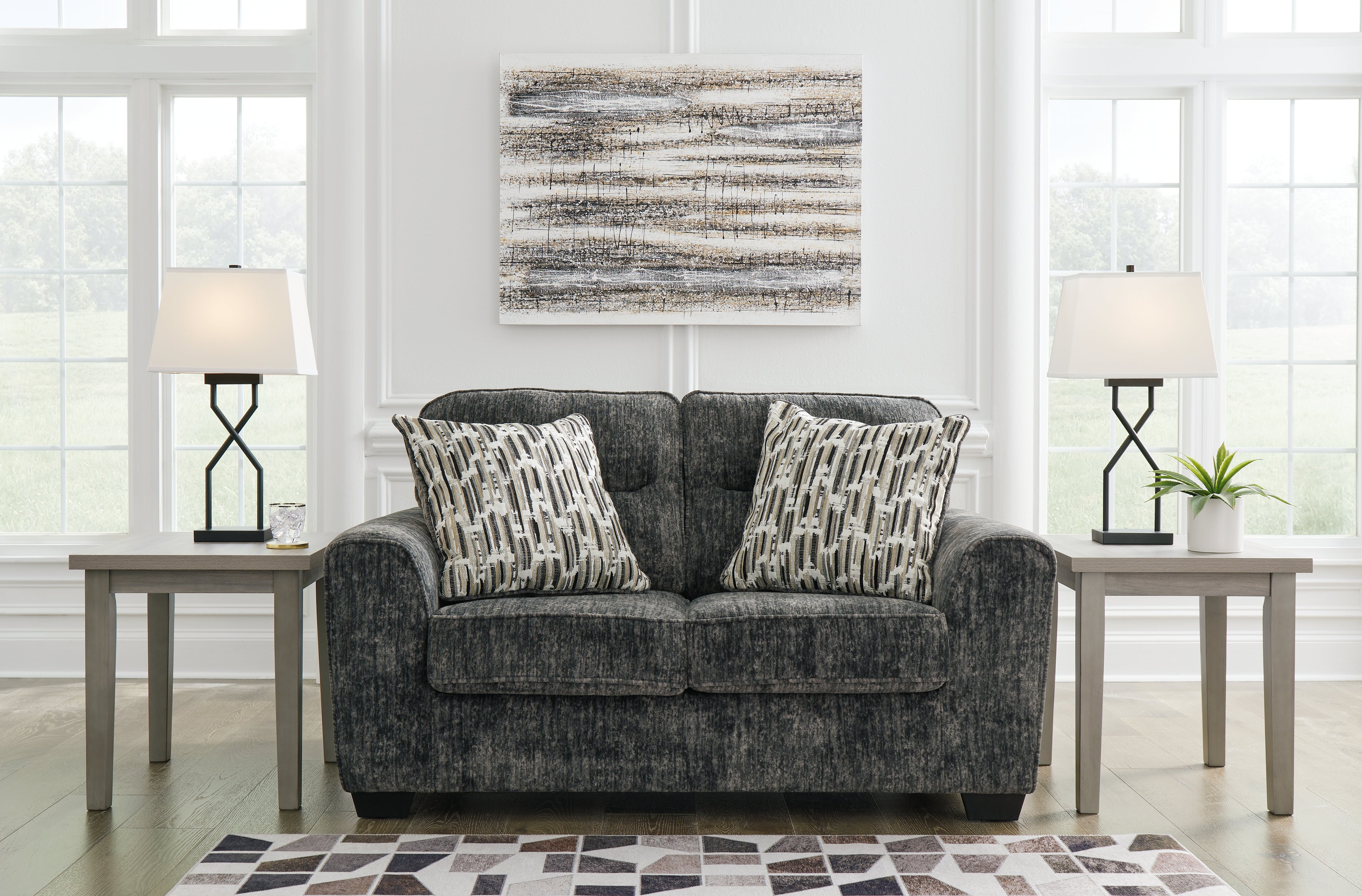 Prime Furniture - Ashley Furniture - Lonoke Living Room - Loveseat / Gunmetal - 5050435