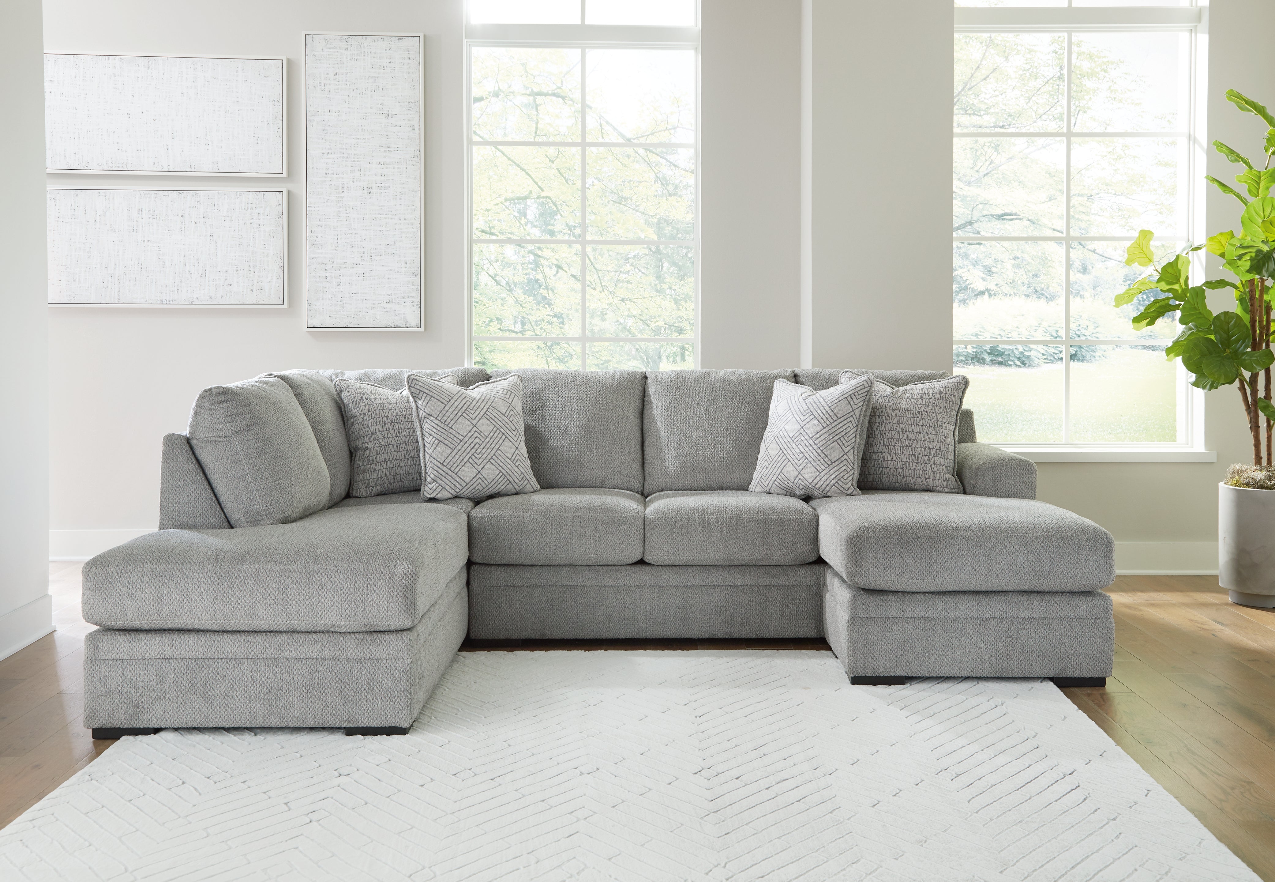 Prime Furniture - Ashley Furniture - Casselbury Sectional - RAF 2-Piece Sectional with Chaise / Cement - 52906S2