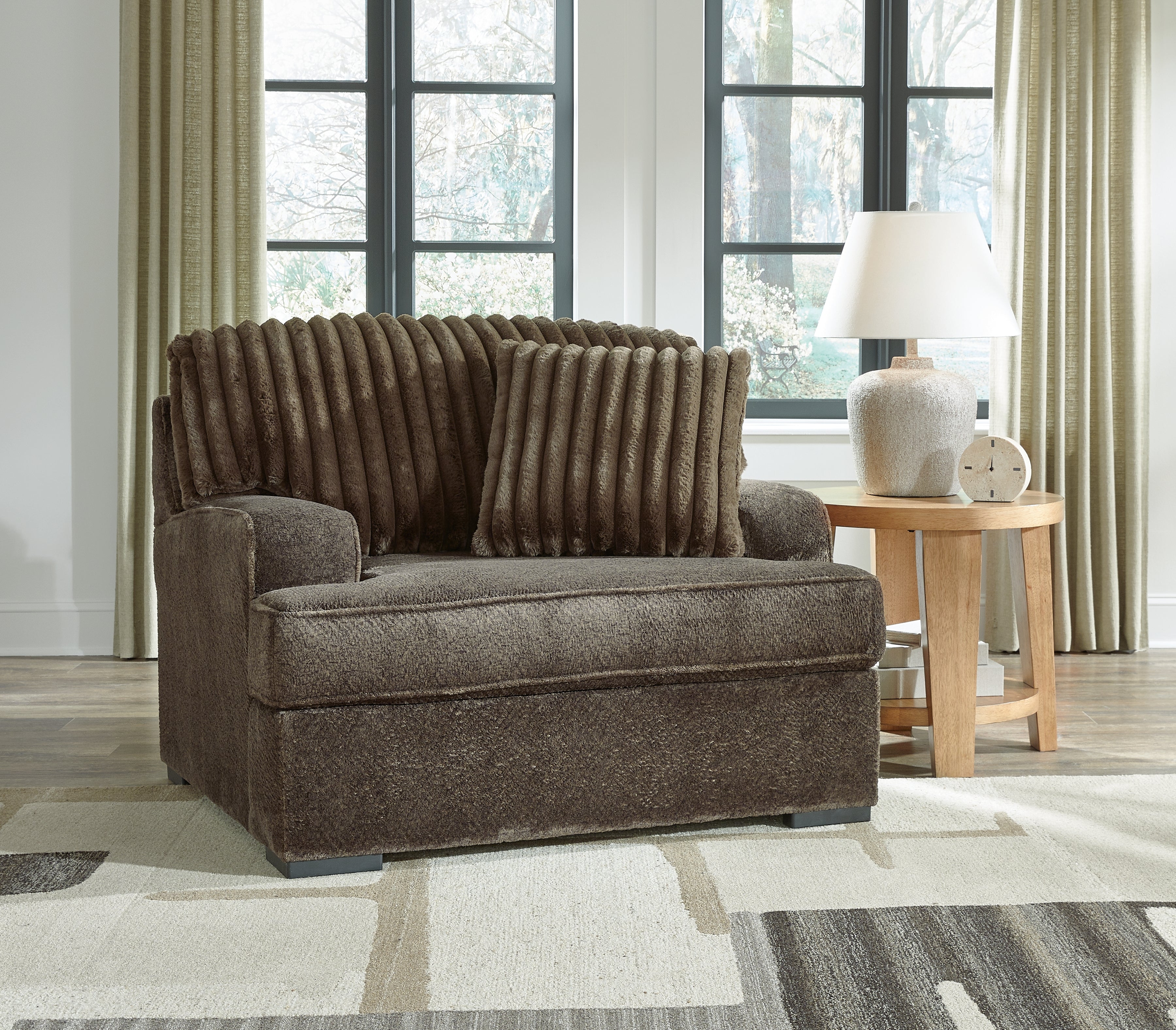 Prime Furniture - Ashley Furniture - Aylesworth Living Room - Chair and a Half / Chocolate - 5370223