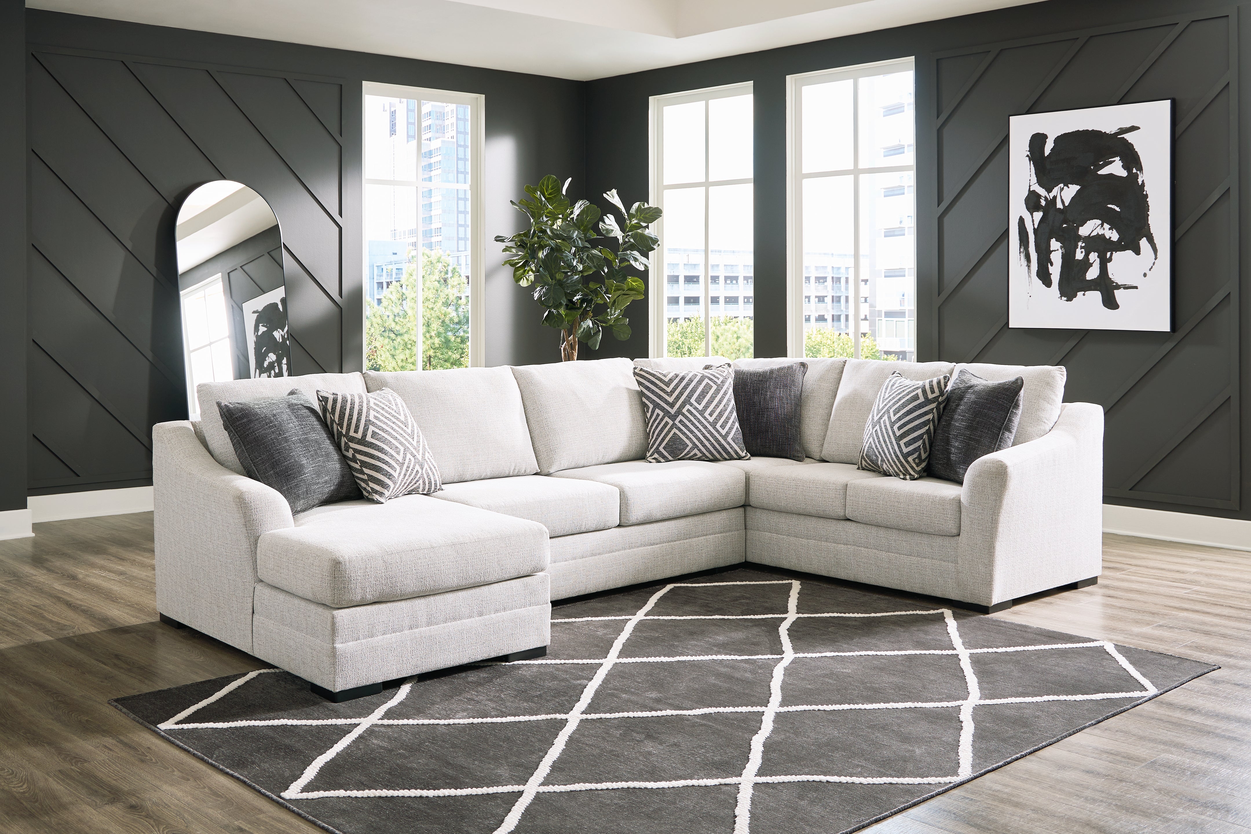 Prime Furniture - Ashley Furniture - Koralynn Sectional - RAF 3-Piece Sectional with Chaise / Stone - 54102S1