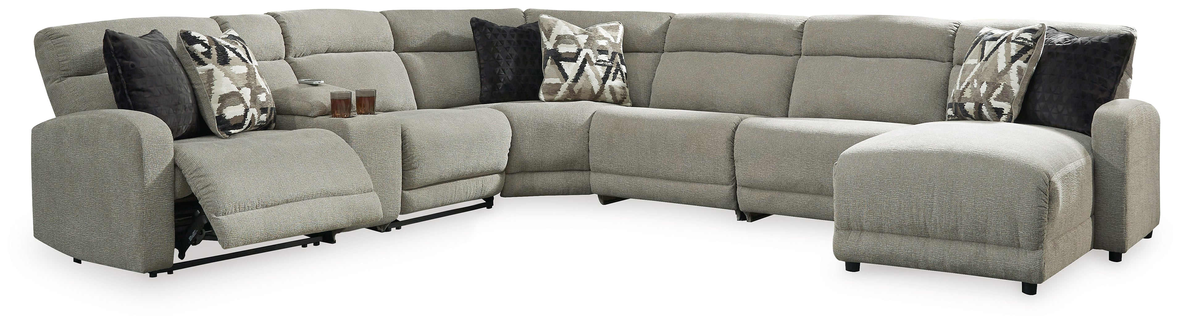 Prime Furniture - Ashley Furniture - Colleyville Sectional - 7-Piece Power Reclining Sectional with Chaise / Stone - 54405S32
