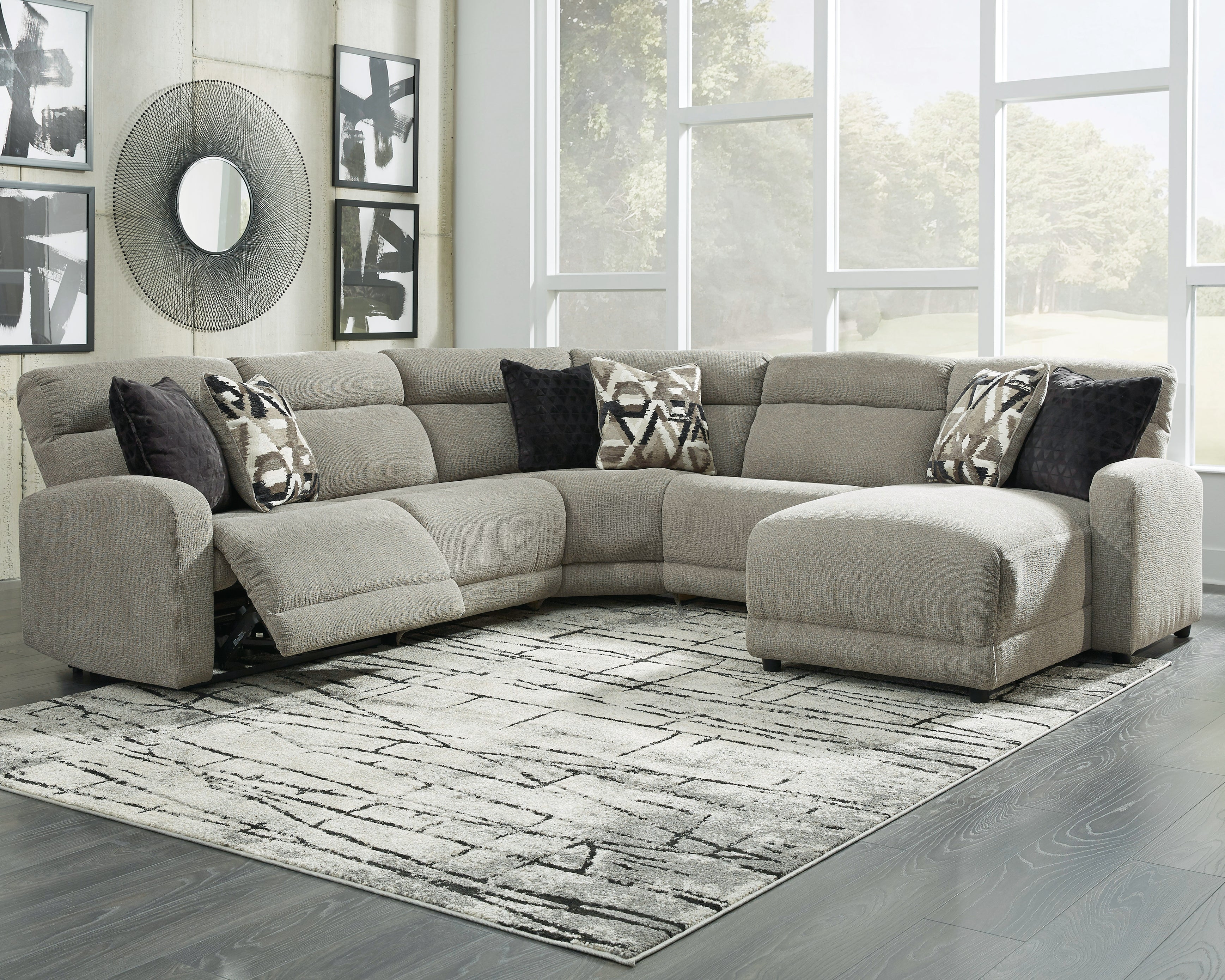 Prime Furniture - Ashley Furniture - Colleyville Sectional - 5-Piece Power Reclining Sectional with Chaise / Stone - 54405S14