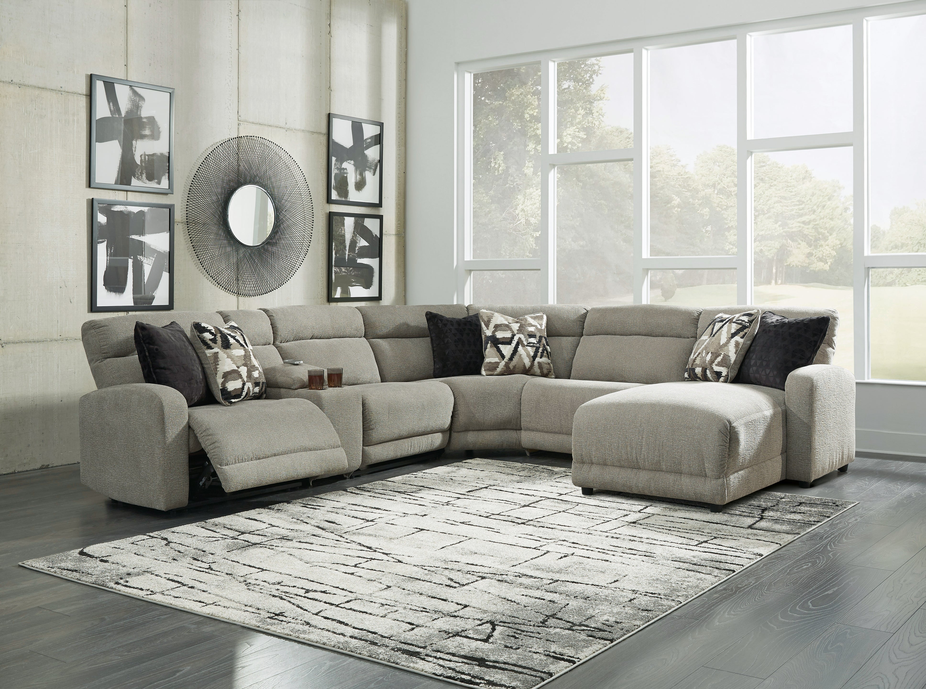Prime Furniture - Ashley Furniture - Colleyville Sectional - 6-Piece Power Reclining Sectional with Chaise / Stone - 54405S12