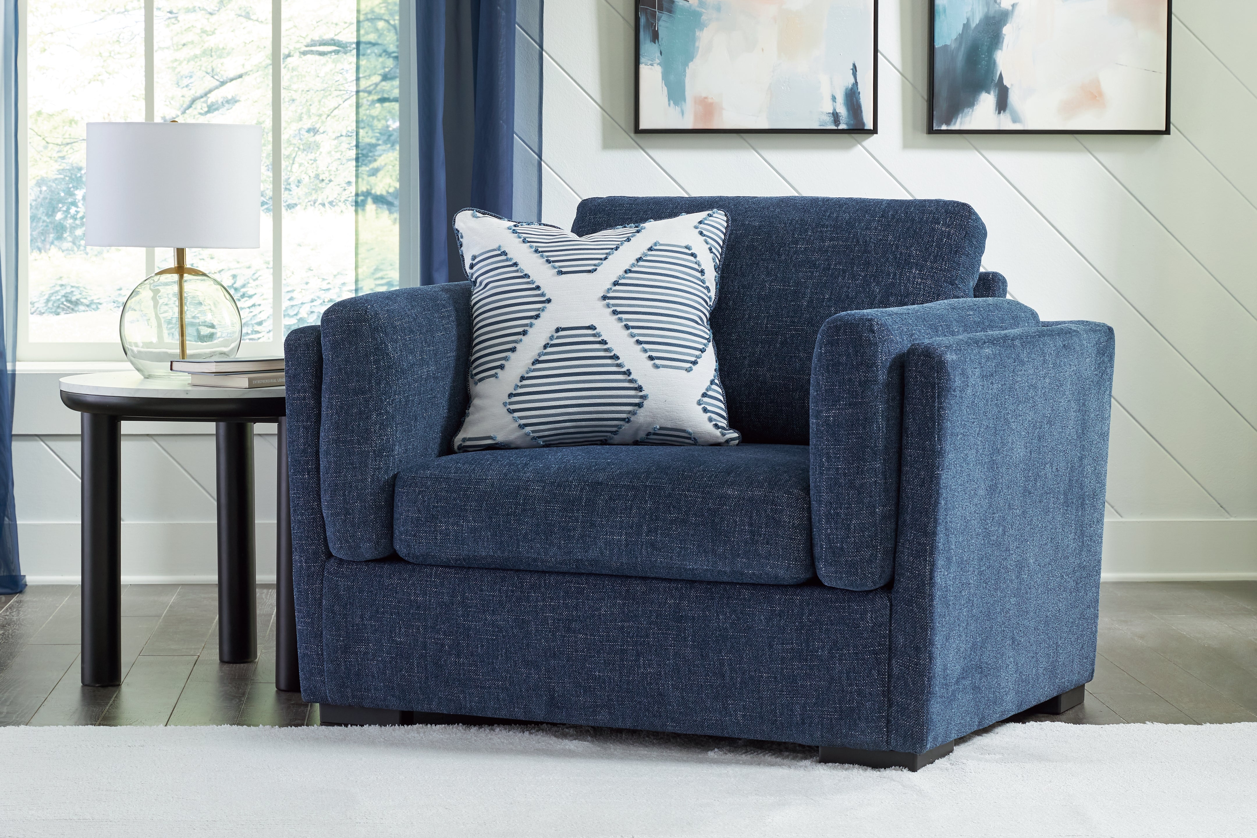 Prime Furniture - Ashley Furniture - Evansley Living Room - Chair and a Half / Navy - 5450223