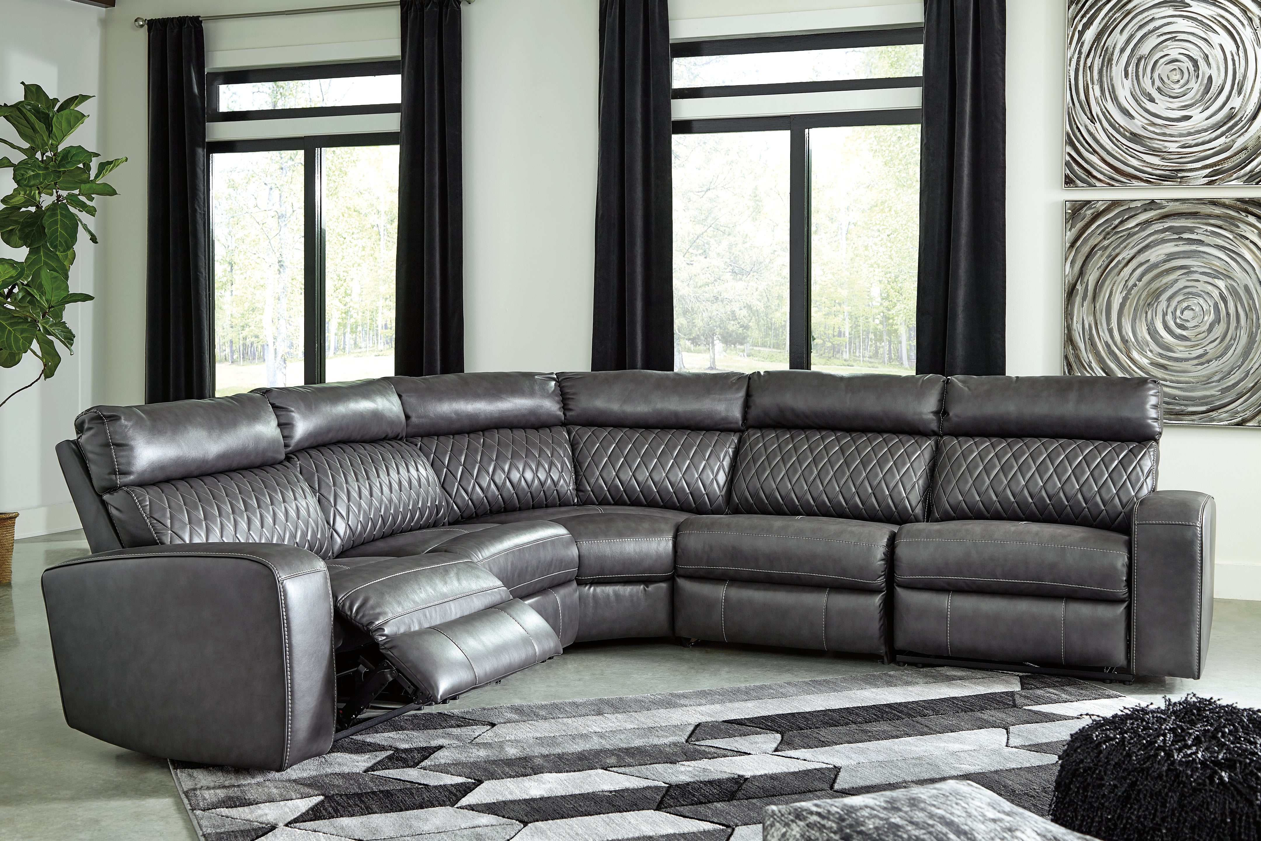 Prime Furniture - Ashley Furniture - Samperstone Sectional - 5-Piece Power Reclining Sectional / Gray - 55203S1
