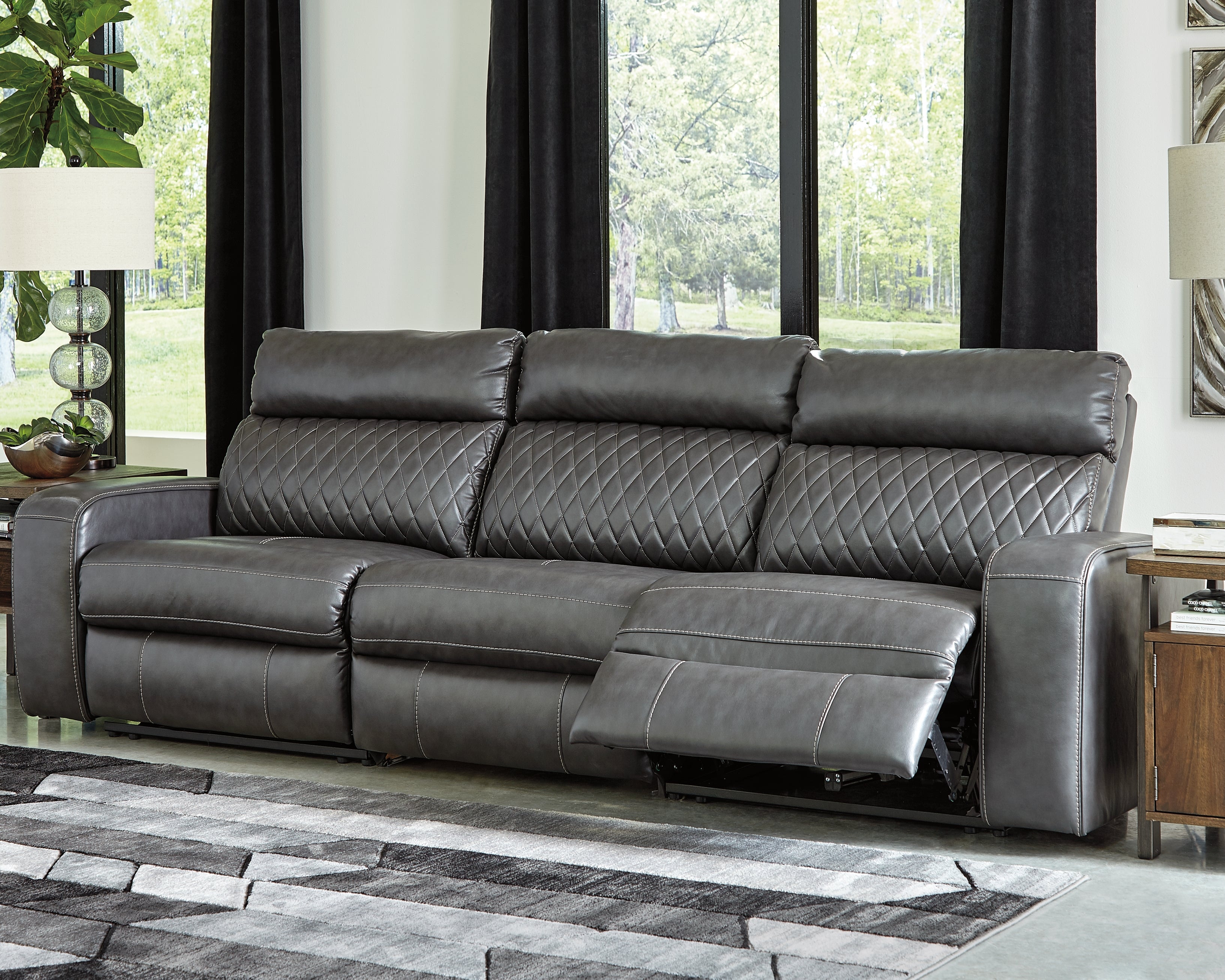 Prime Furniture - Ashley Furniture - Samperstone Sectional - 3-Piece Power Reclining Sectional Sofa / Gray - 55203S4