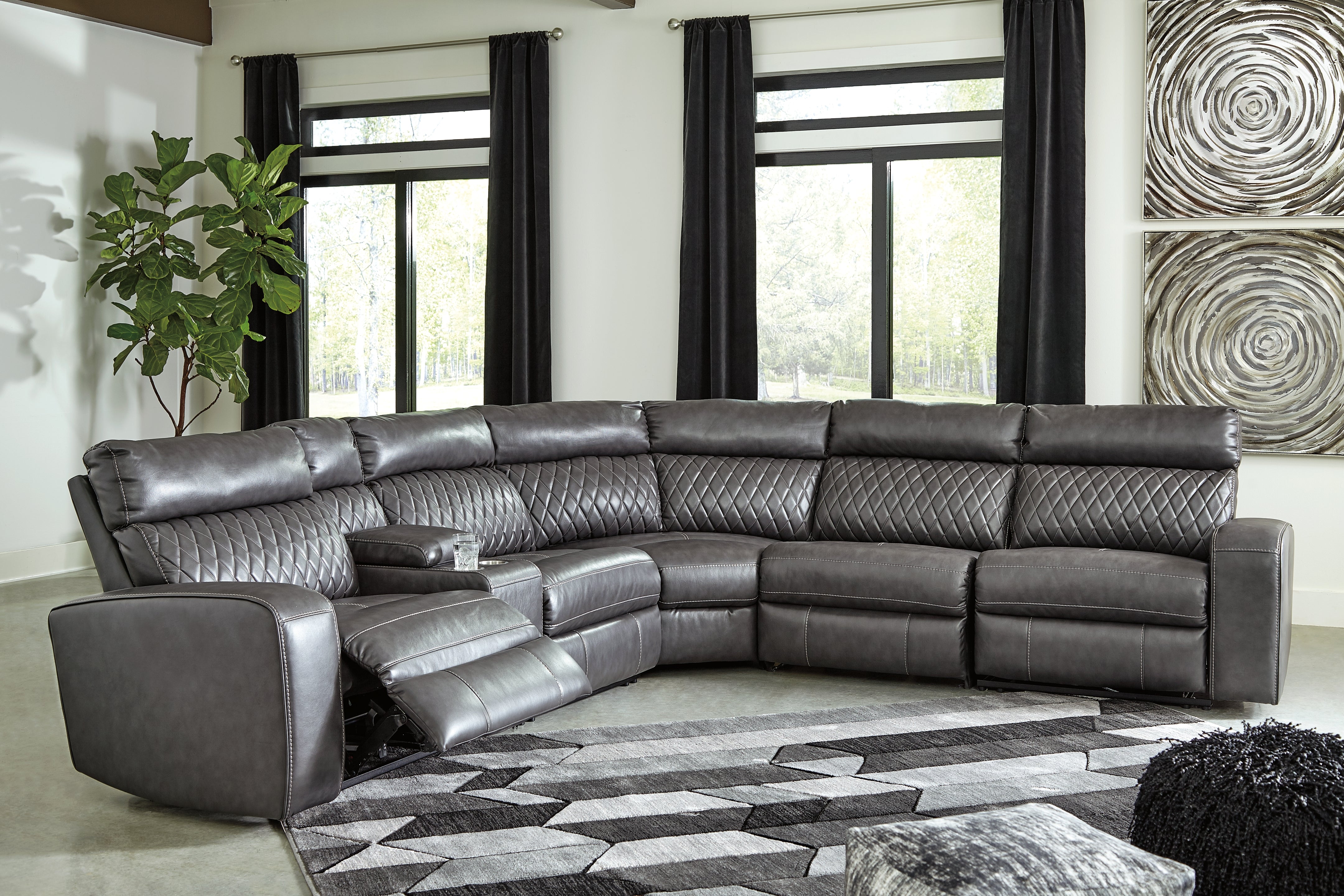 Prime Furniture - Ashley Furniture - Samperstone Sectional - 6-Piece Power Reclining Sectional / Gray - 55203S2