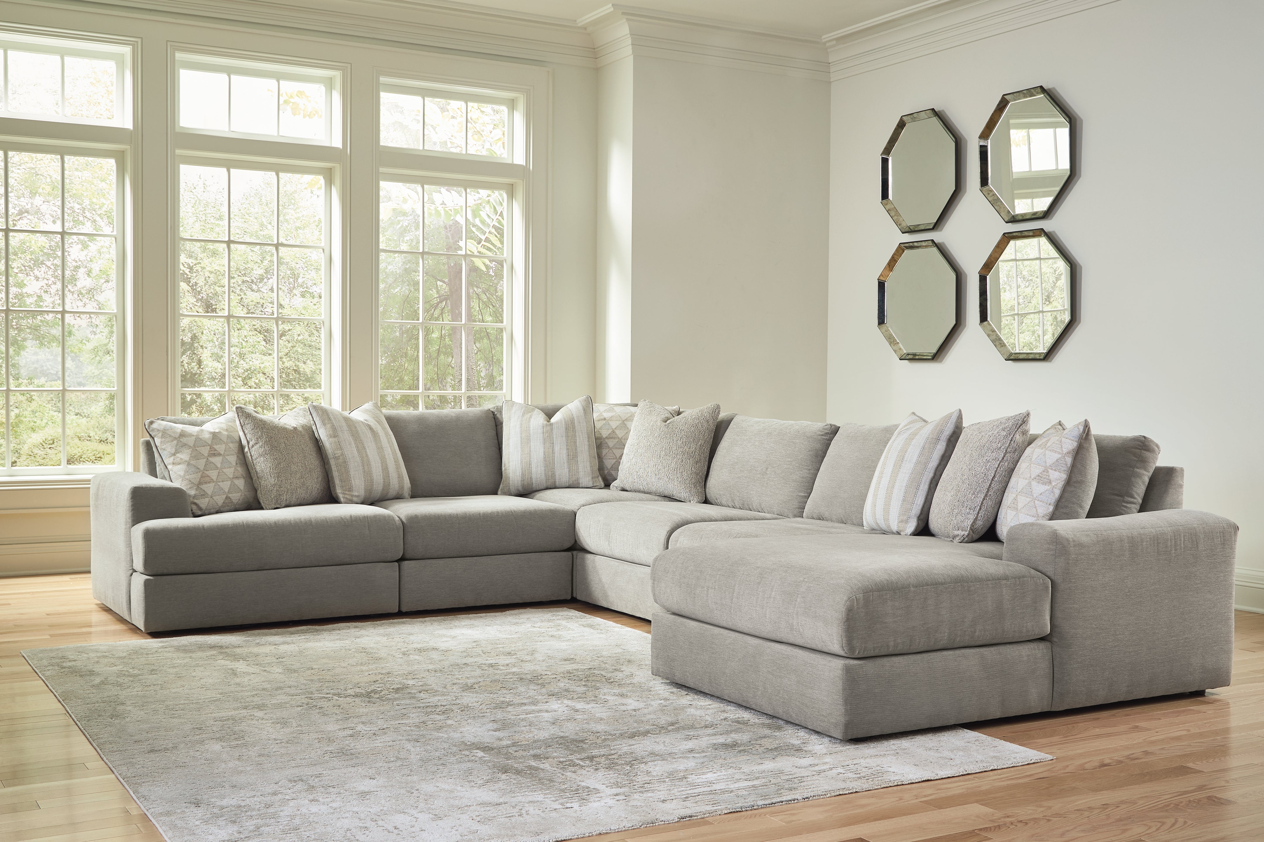 Prime Furniture - Ashley Furniture - Avaliyah Sectional - RAF 6-Piece Sectional with Chaise / Ash - 58103S12
