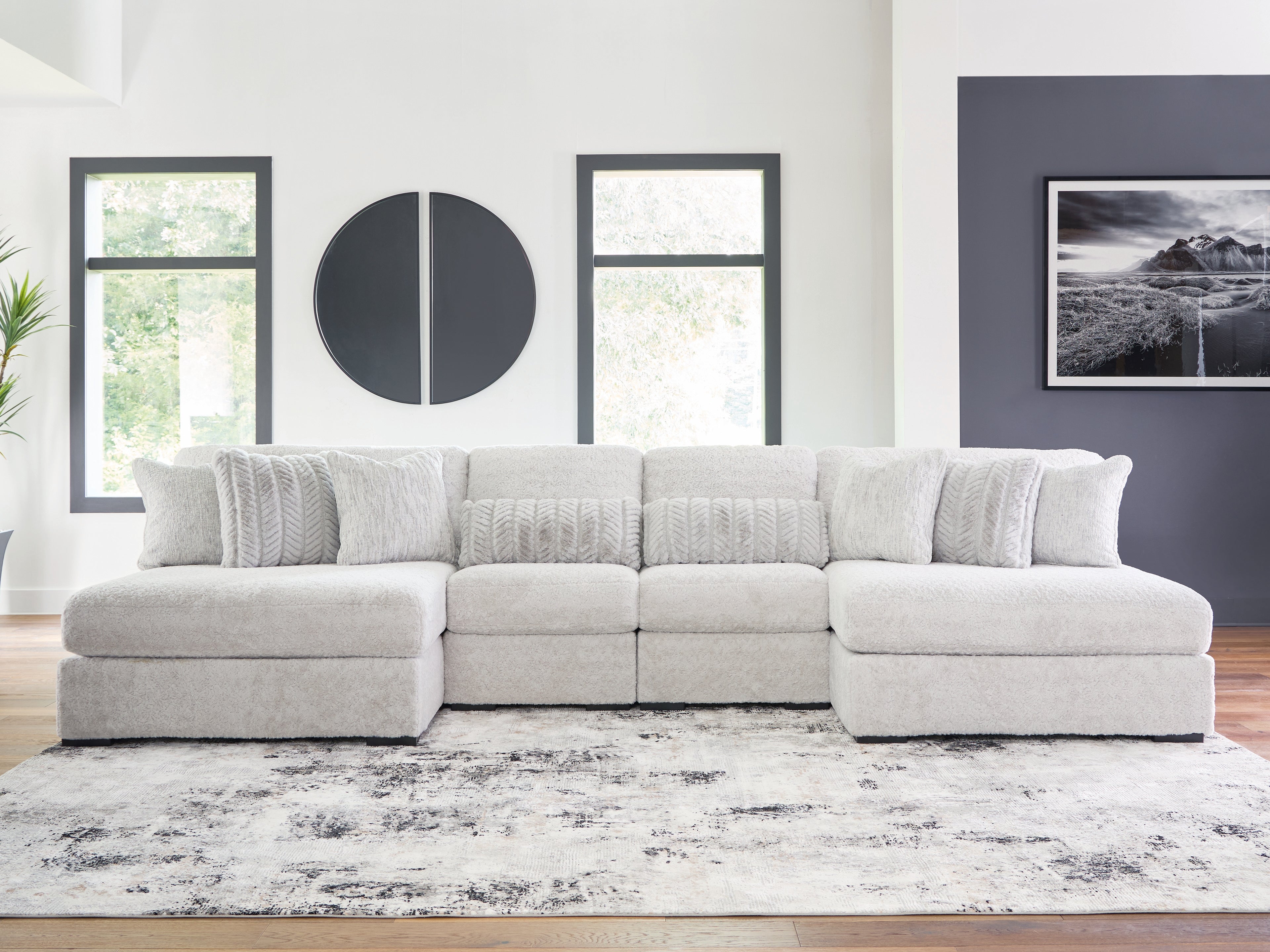 Prime Furniture - Ashley Furniture - Cuddle Plush Sectional - 4-Piece Sectional with Chaise / Arctic - PC59106S4