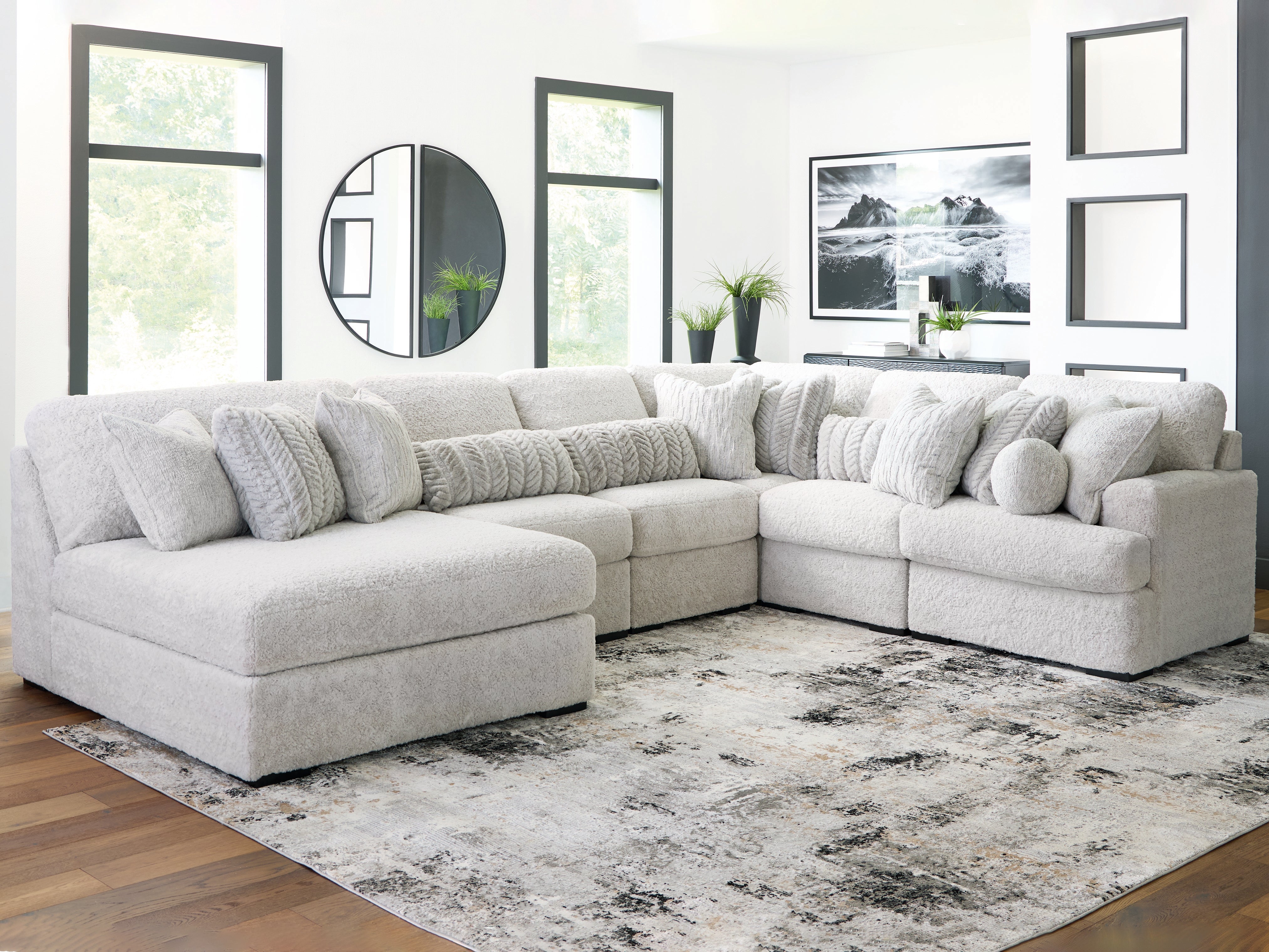 Prime Furniture - Ashley Furniture - Cuddle Plush Sectional - 6-Piece Sectional with Chaise / Arctic - PC59106S8