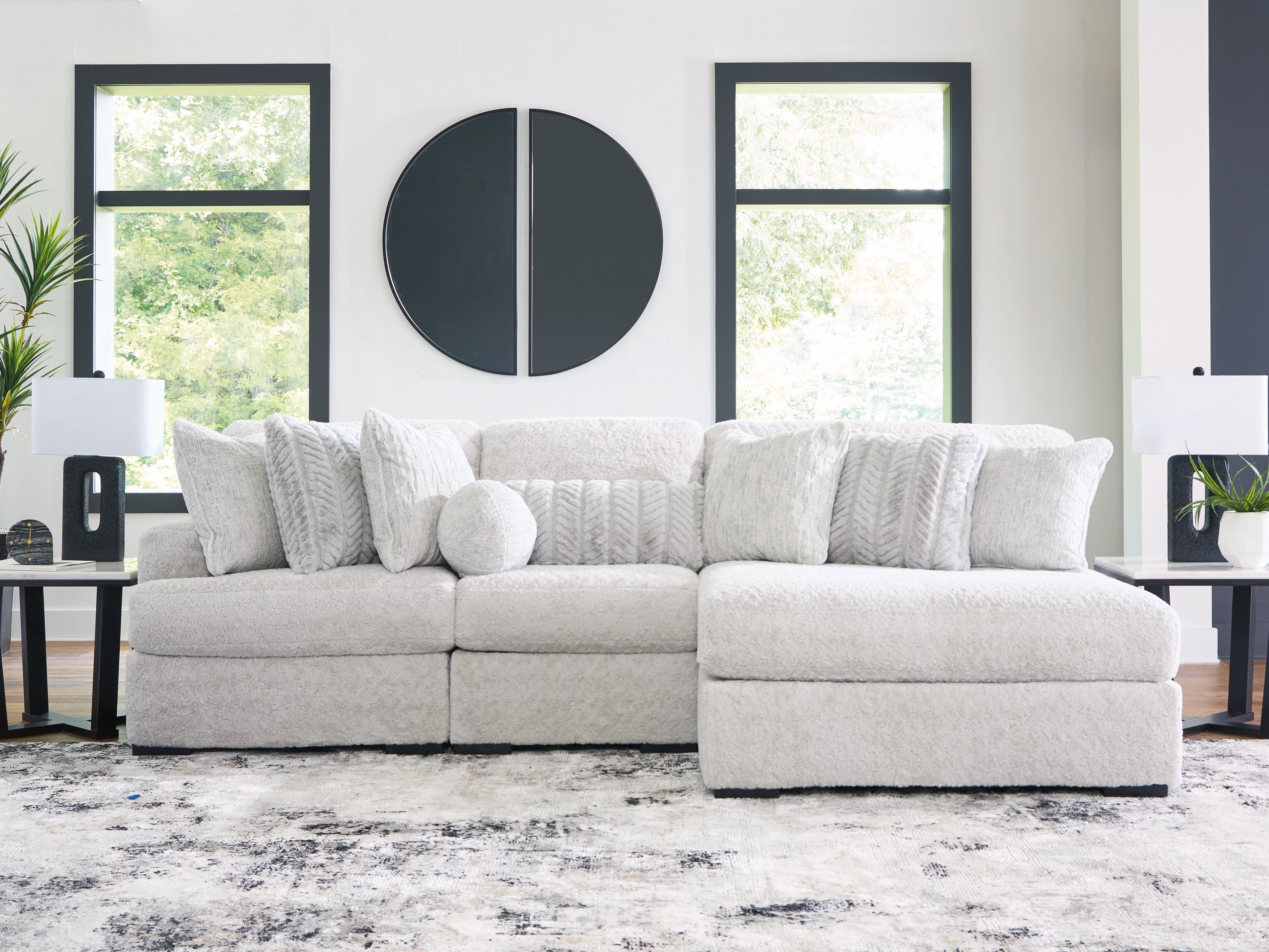 Prime Furniture - Ashley Furniture - Cuddle Plush Sectional - RAF 3-Piece Sectional with Chaise / Arctic - PC59106S1