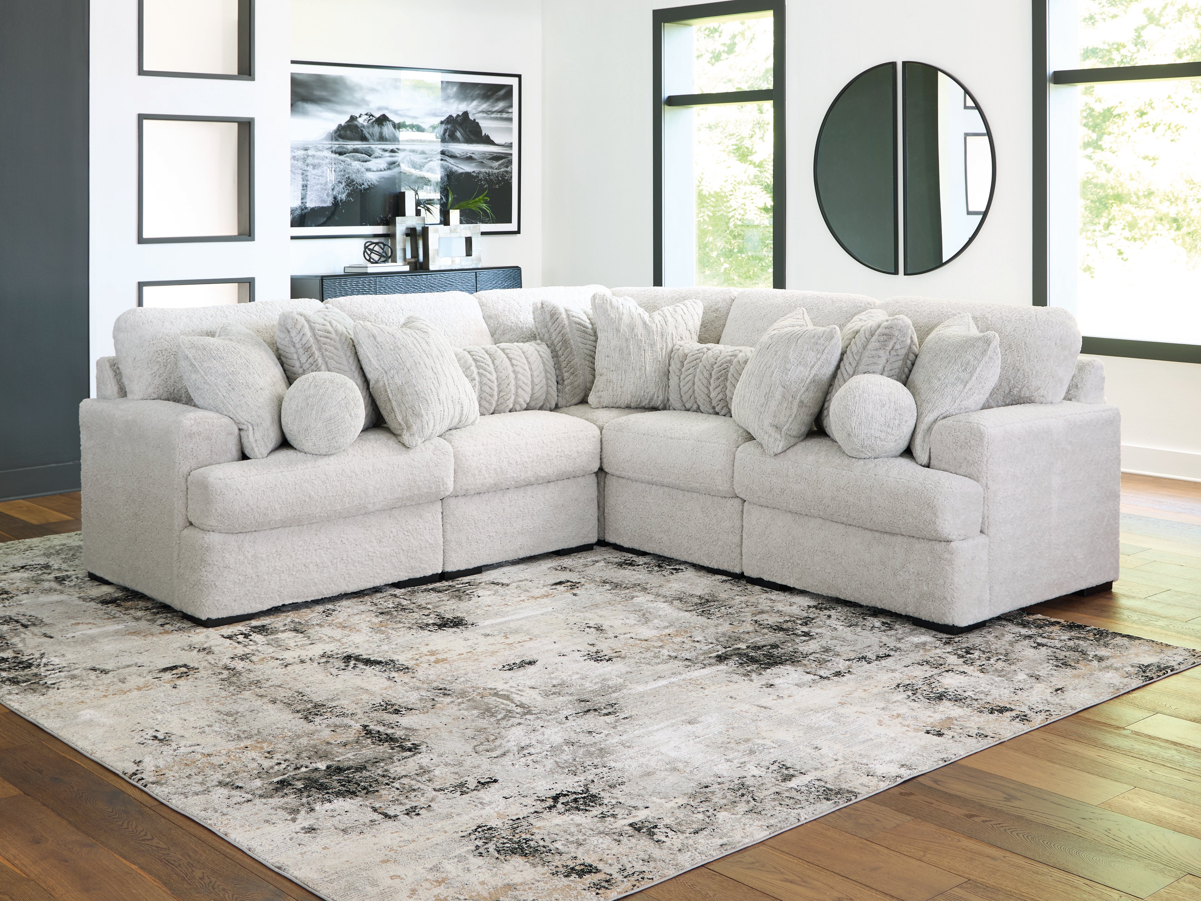 Prime Furniture - Ashley Furniture - Cuddle Plush Sectional - RAF 5-Piece Sectional / Arctic - PC59106S2