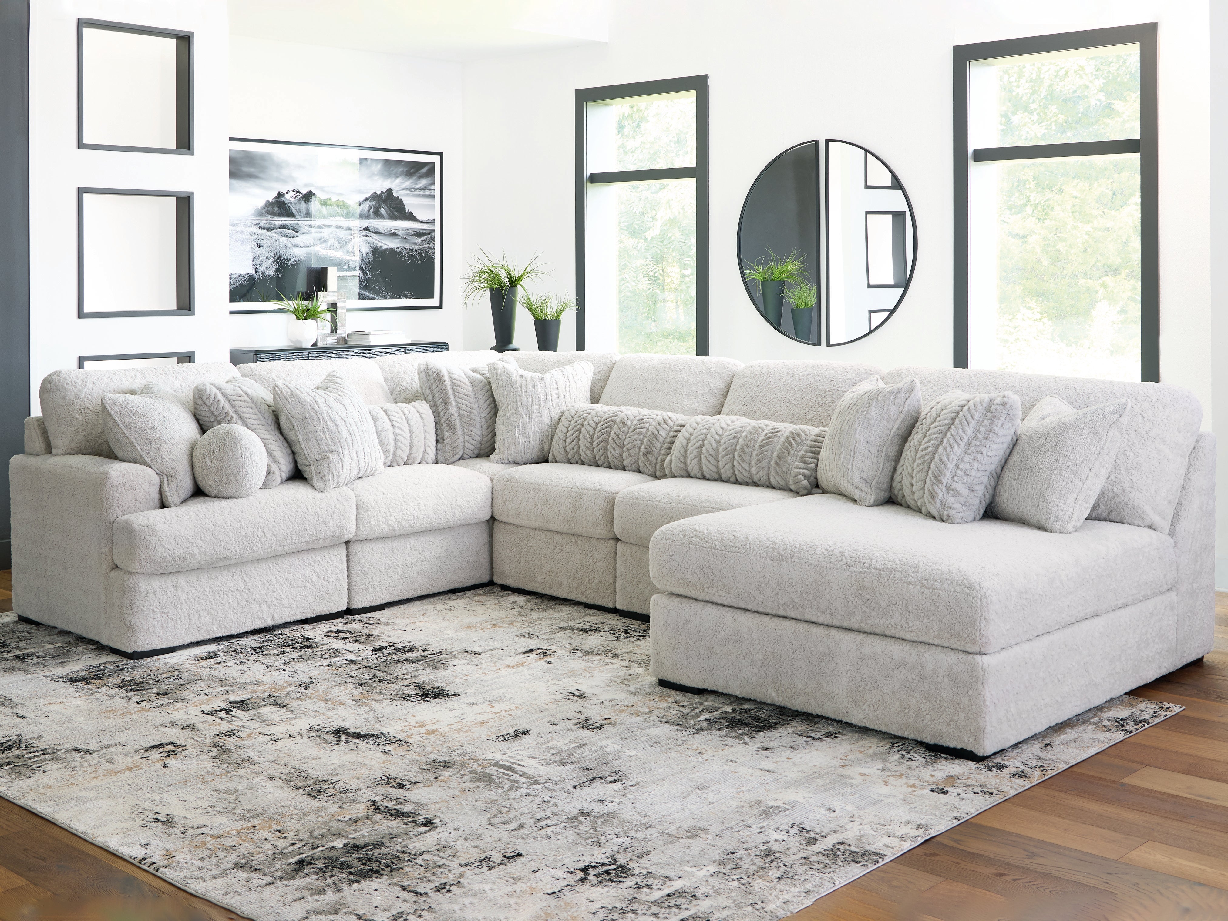 Prime Furniture - Ashley Furniture - Cuddle Plush Sectional - RAF 6-Piece Sectional with Chaise / Arctic - PC59106S3