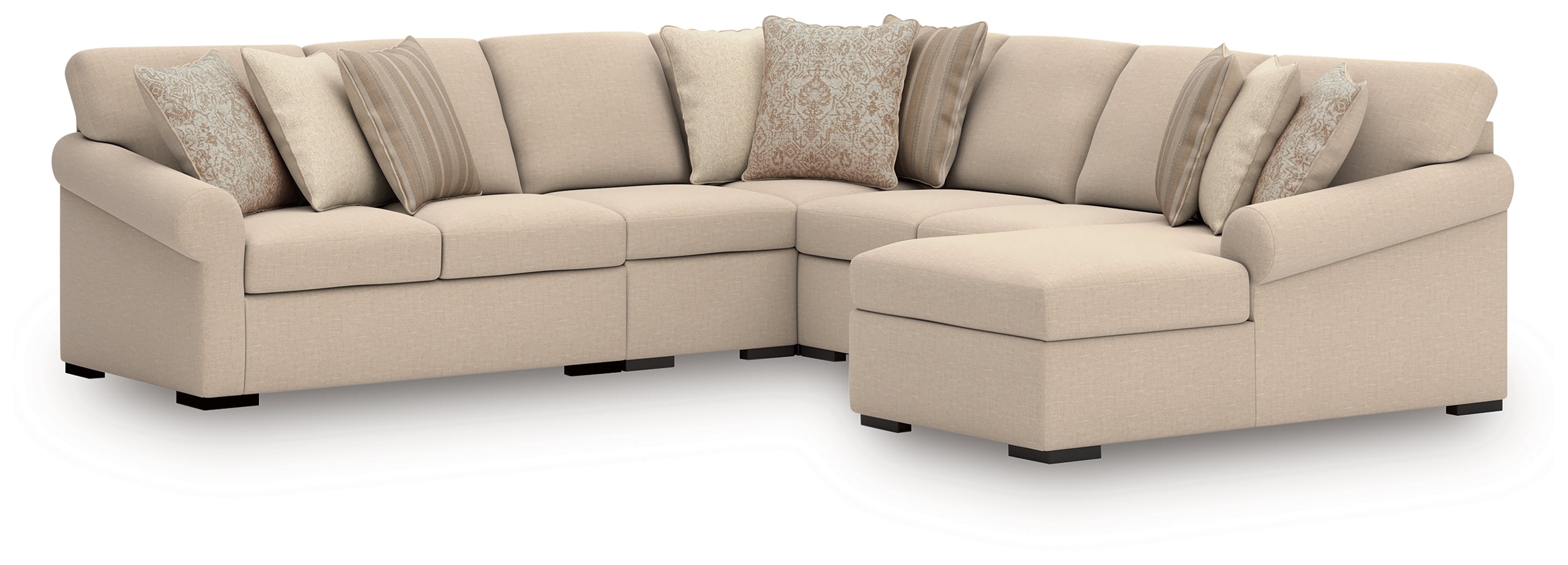 Prime Furniture - Ashley Furniture - LadyMae Sectional - RAF 5-Piece Sectional with Chaise / Twill - 59404S4