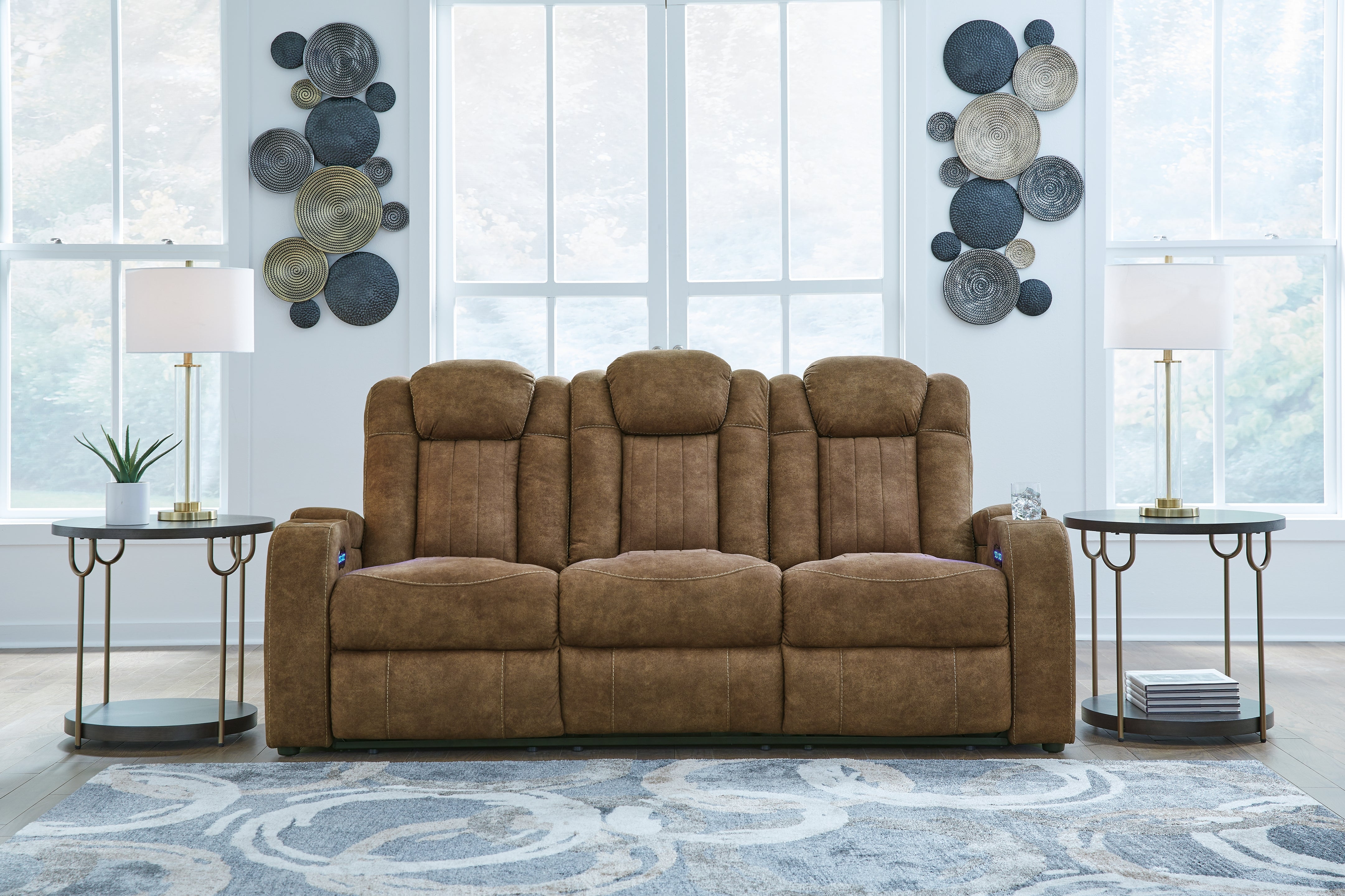 Prime Furniture - Ashley Furniture - Wolfridge Living Room - PWR REC Sofa with ADJ Headrest / Brindle - 6070315