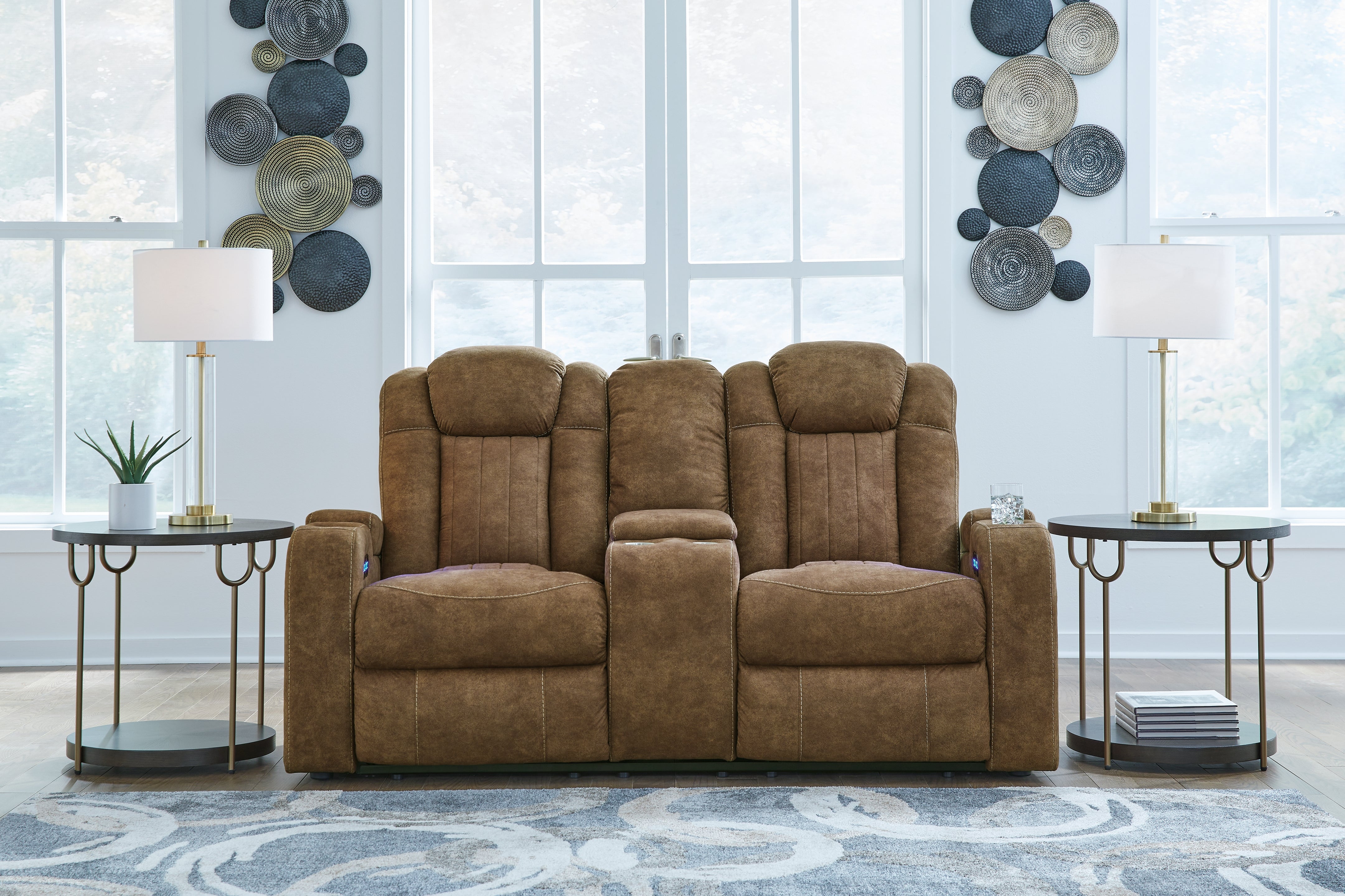 Prime Furniture - Ashley Furniture - Wolfridge Living Room - PWR REC Loveseat/CON/ADJ HDRST / Brindle - 6070318