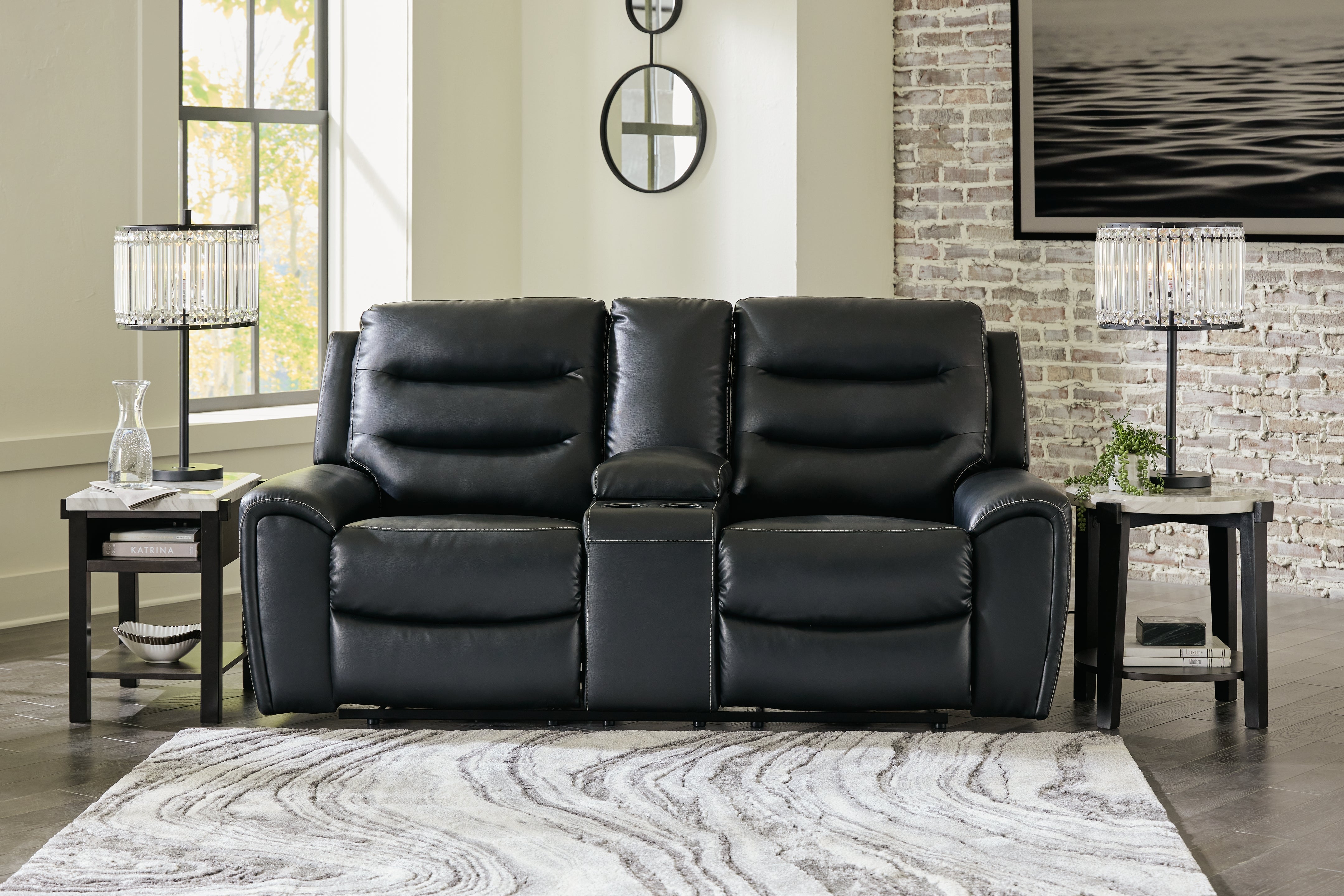 Prime Furniture - Ashley Furniture - Warlin Living Room - PWR REC Loveseat/CON/ADJ HDRST / Black - 6110518