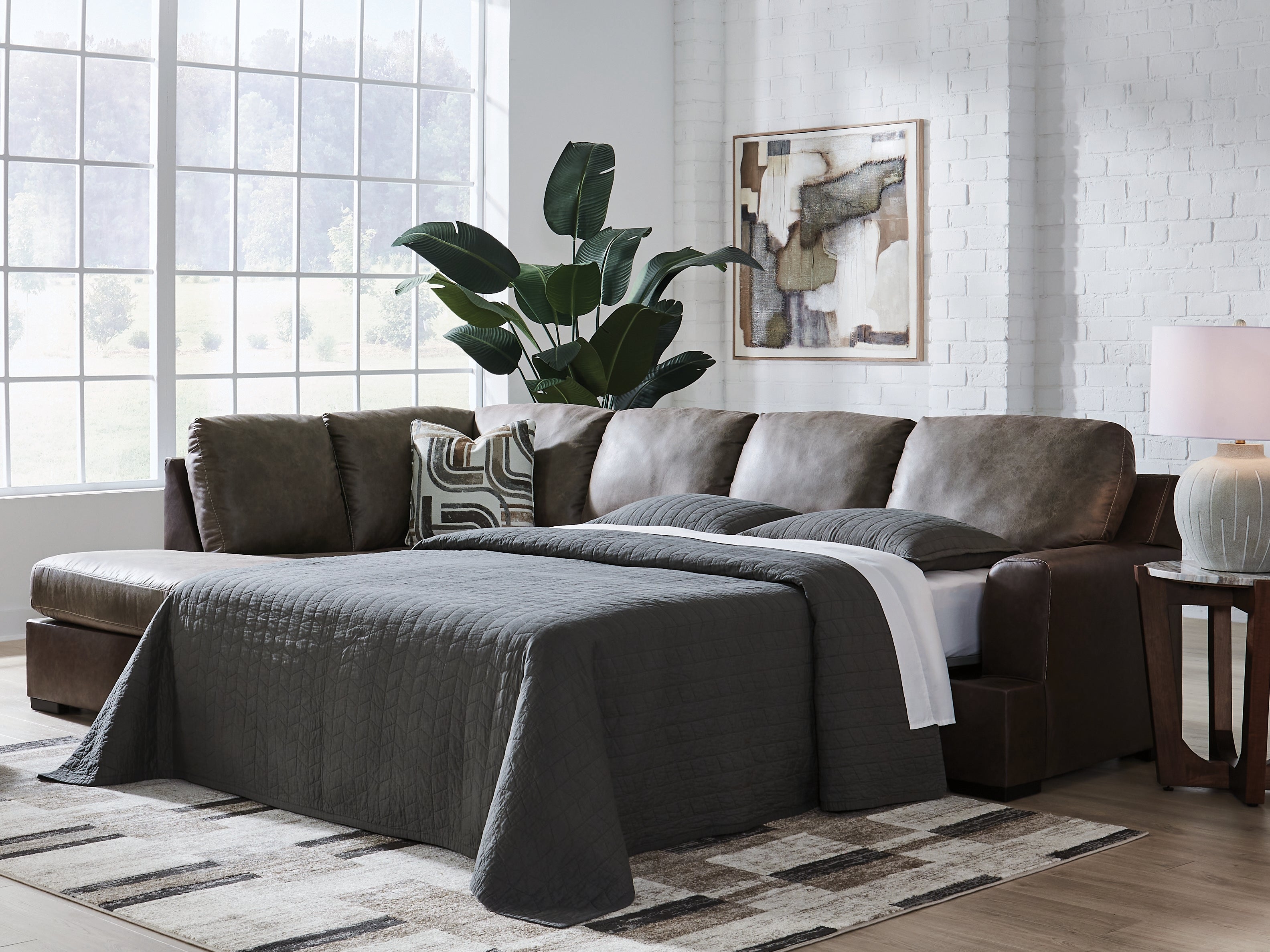 Prime Furniture - Ashley Furniture - Castille Way Sectional - RAF 2-Piece Sleeper Sectional with Chaise / Fossil - PC62703S4