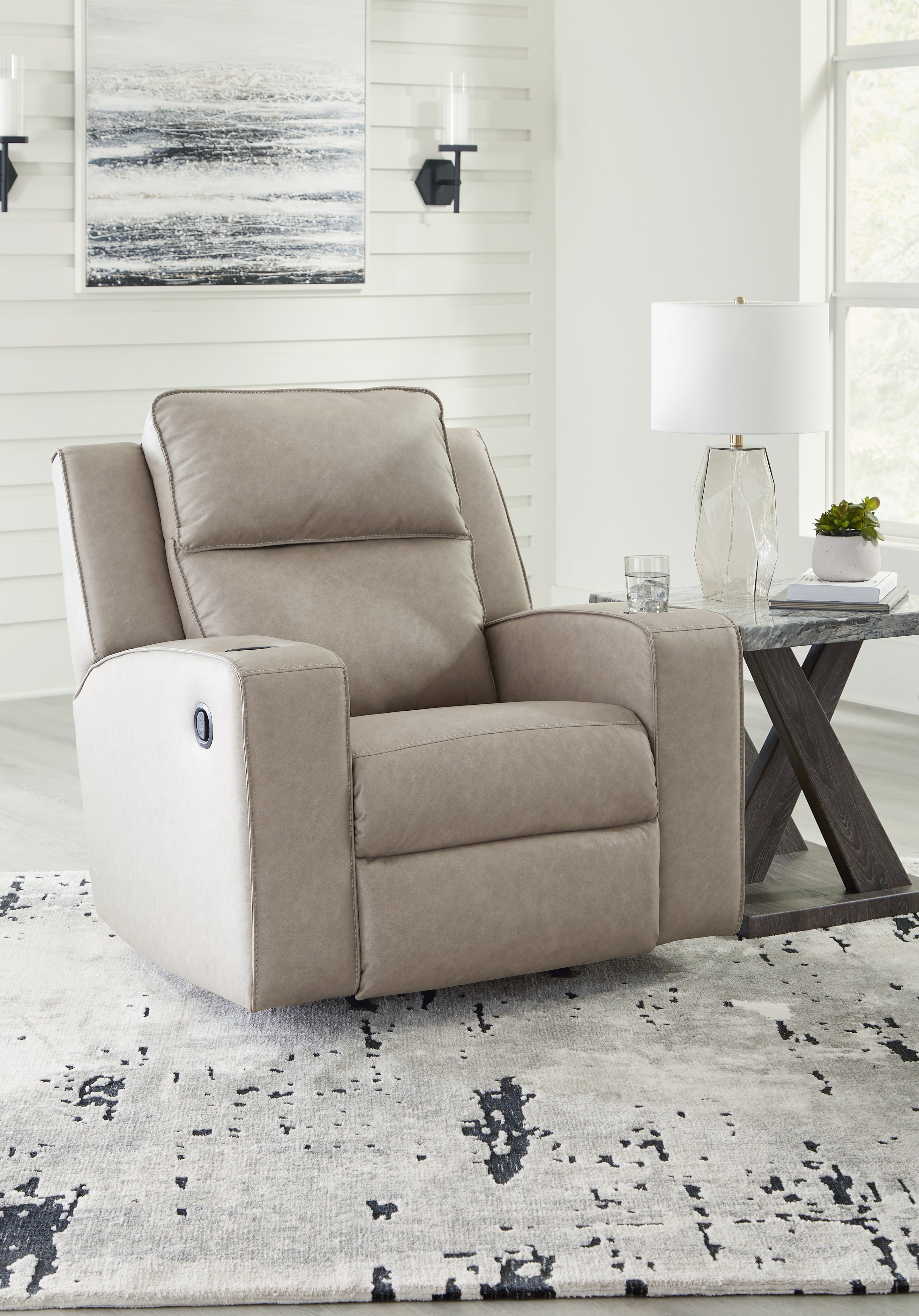 Prime Furniture - Ashley Furniture - Lavenhorne Living Room - Rocker Recliner / Pebble - 6330725
