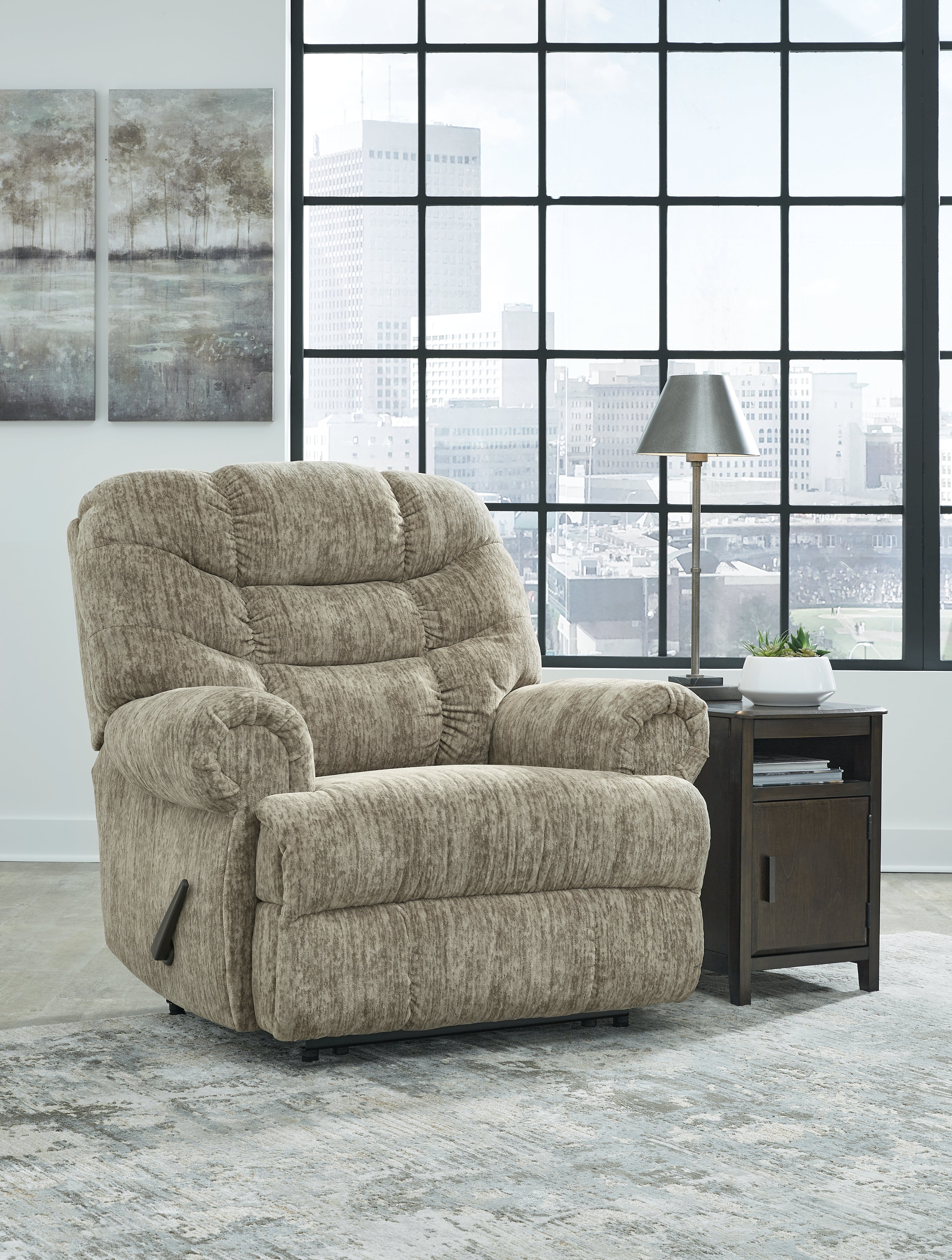 Prime Furniture - Ashley Furniture - Movie Man Living Room - Zero Wall Recliner / Taupe - 6380329