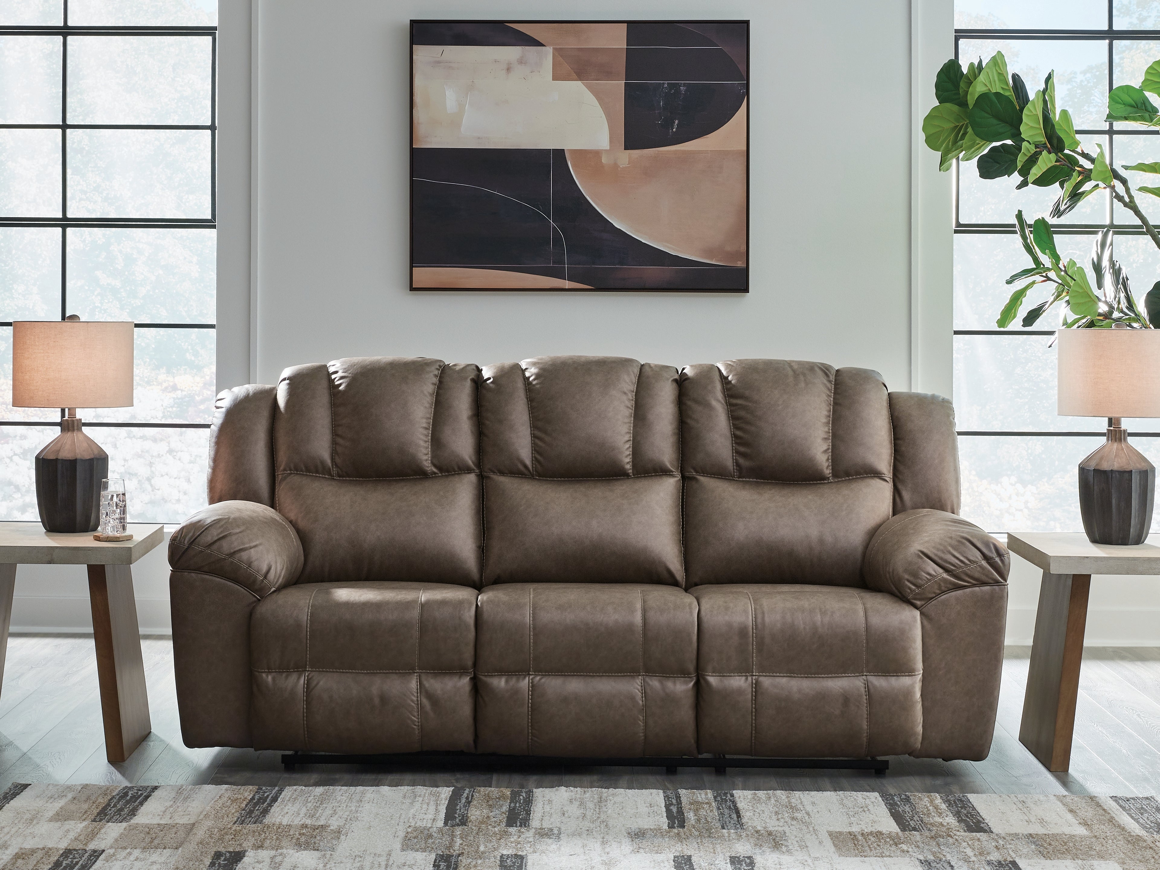 Prime Furniture - Ashley Furniture - Lowilla Living Room - Reclining Sofa / Driftwood - PC6450688