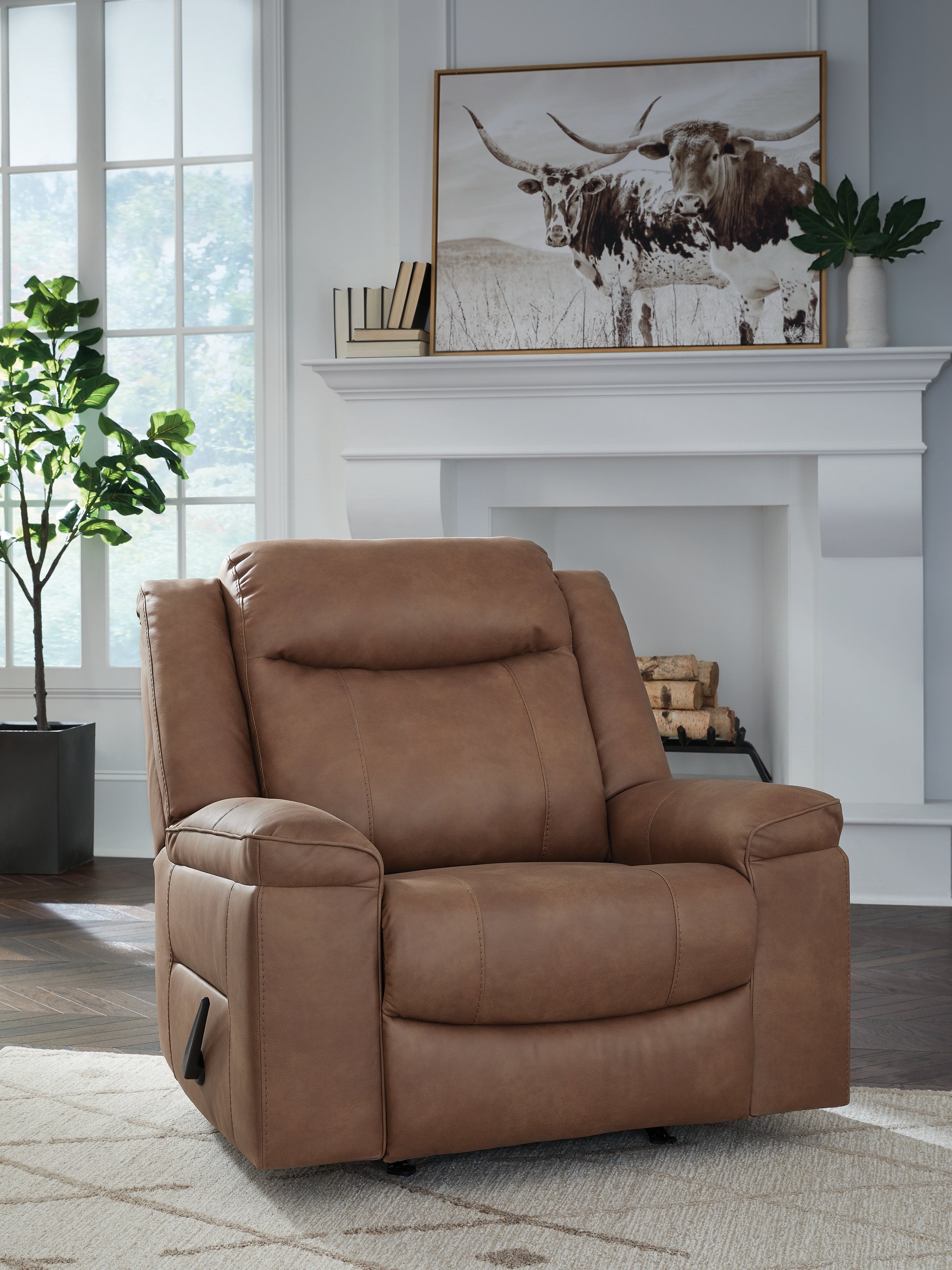 Prime Furniture - Ashley Furniture - Status Check Living Room - Rocker Recliner / Caramel - PC6530825
