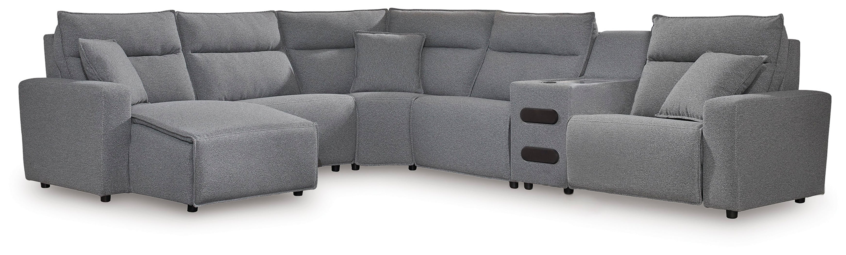 Prime Furniture - Ashley Furniture - ModMax II Sectional - 6-Piece Reclining Sectional with Chaise and Audio Console / Salt and Pepper - 65906S29