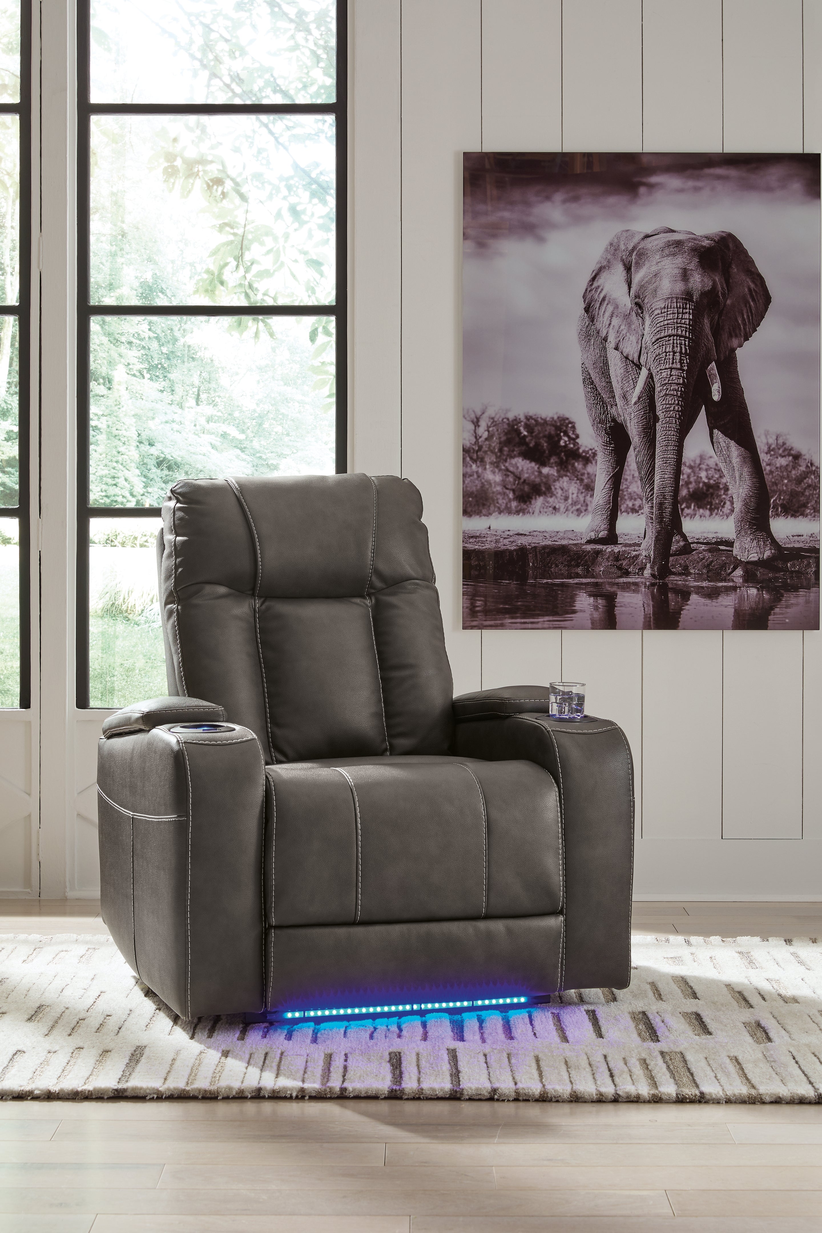 Prime Furniture - Ashley Furniture - Feazada Living Room - PWR Recliner/ADJ Headrest / Shadow - 6620513