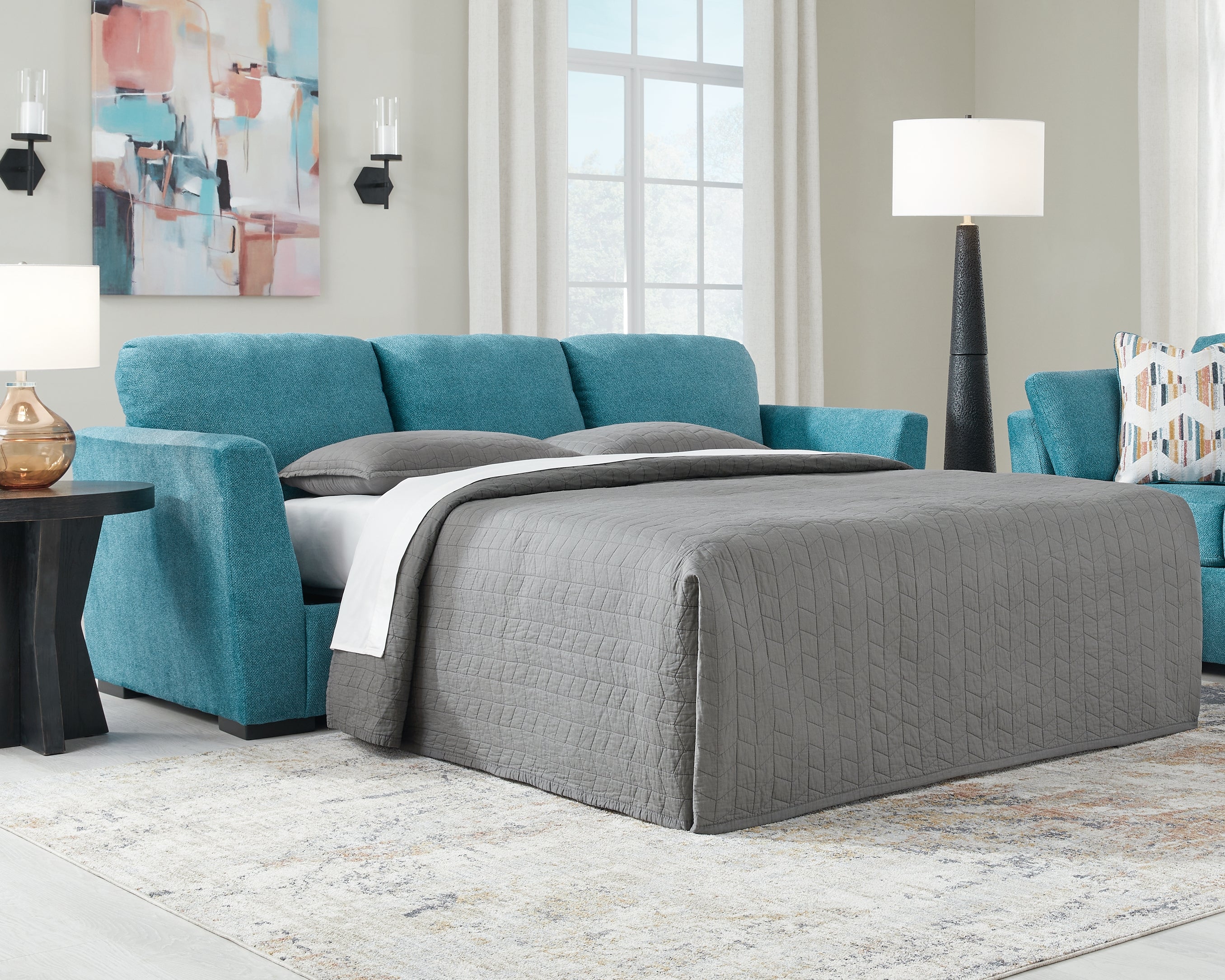 Prime Furniture - Ashley Furniture - Keerwick Living Room - Queen Sofa Sleeper / Teal - 6750739