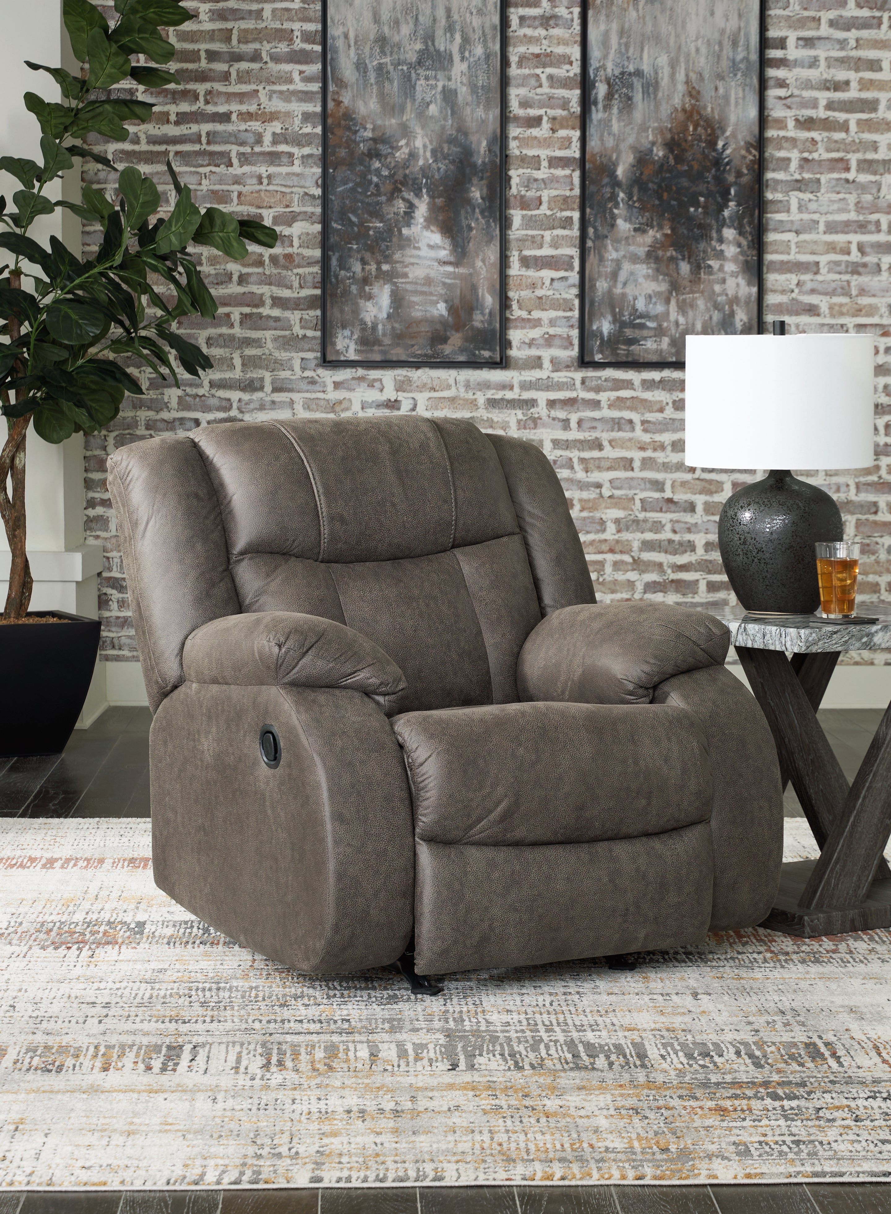 Prime Furniture - Ashley Furniture - First Base Living Room - Rocker Recliner / Gunmetal - 6880425
