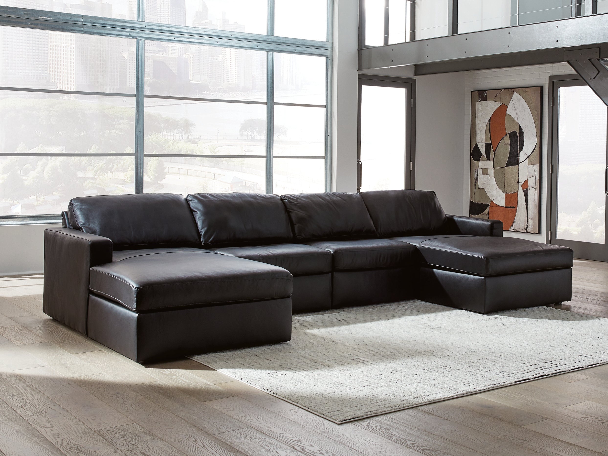 Prime Furniture - Ashley Furniture - ModMax II Sectional - RAF 4-Piece Double Chaise Sectional / Black - 74305S19