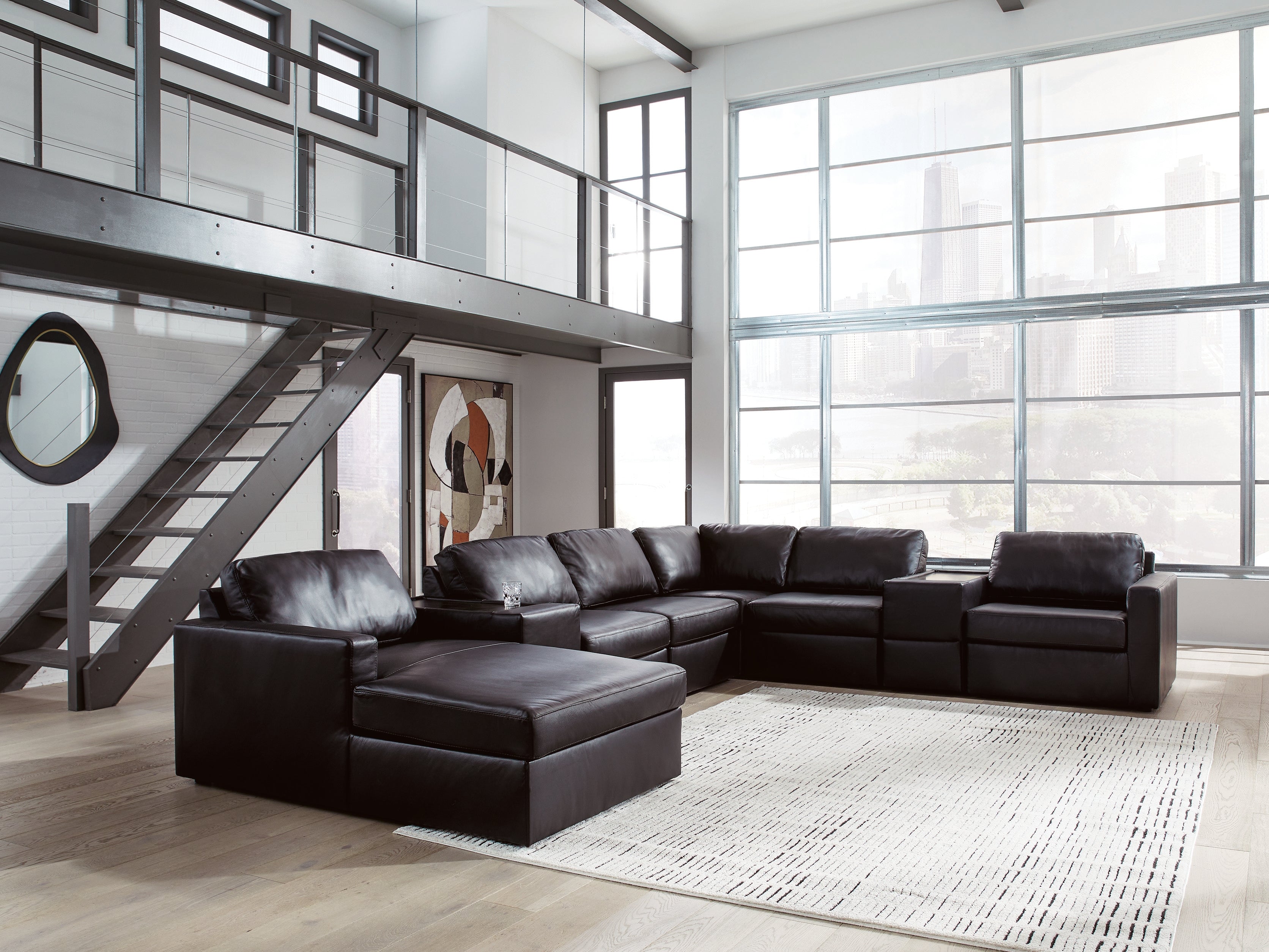 Prime Furniture - Ashley Furniture - ModMax II Sectional - RAF 8-Piece Sectional with Chaise and Storage Consoles / Black - 74305S43
