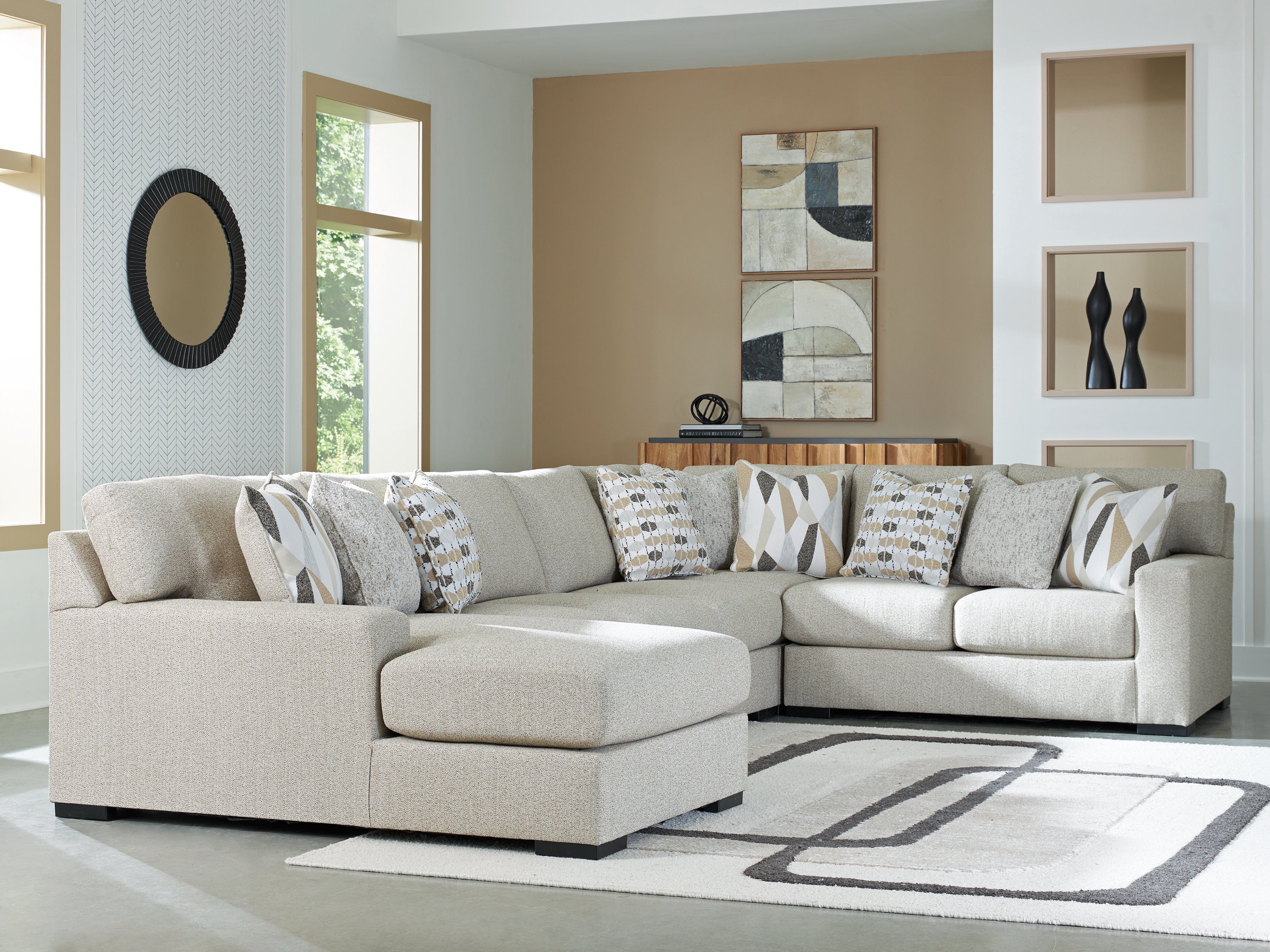 Prime Furniture - Ashley Furniture - Laurelgrove Sectional - RAF 5-Piece Sectional with Chaise / Pebble - 75105S11