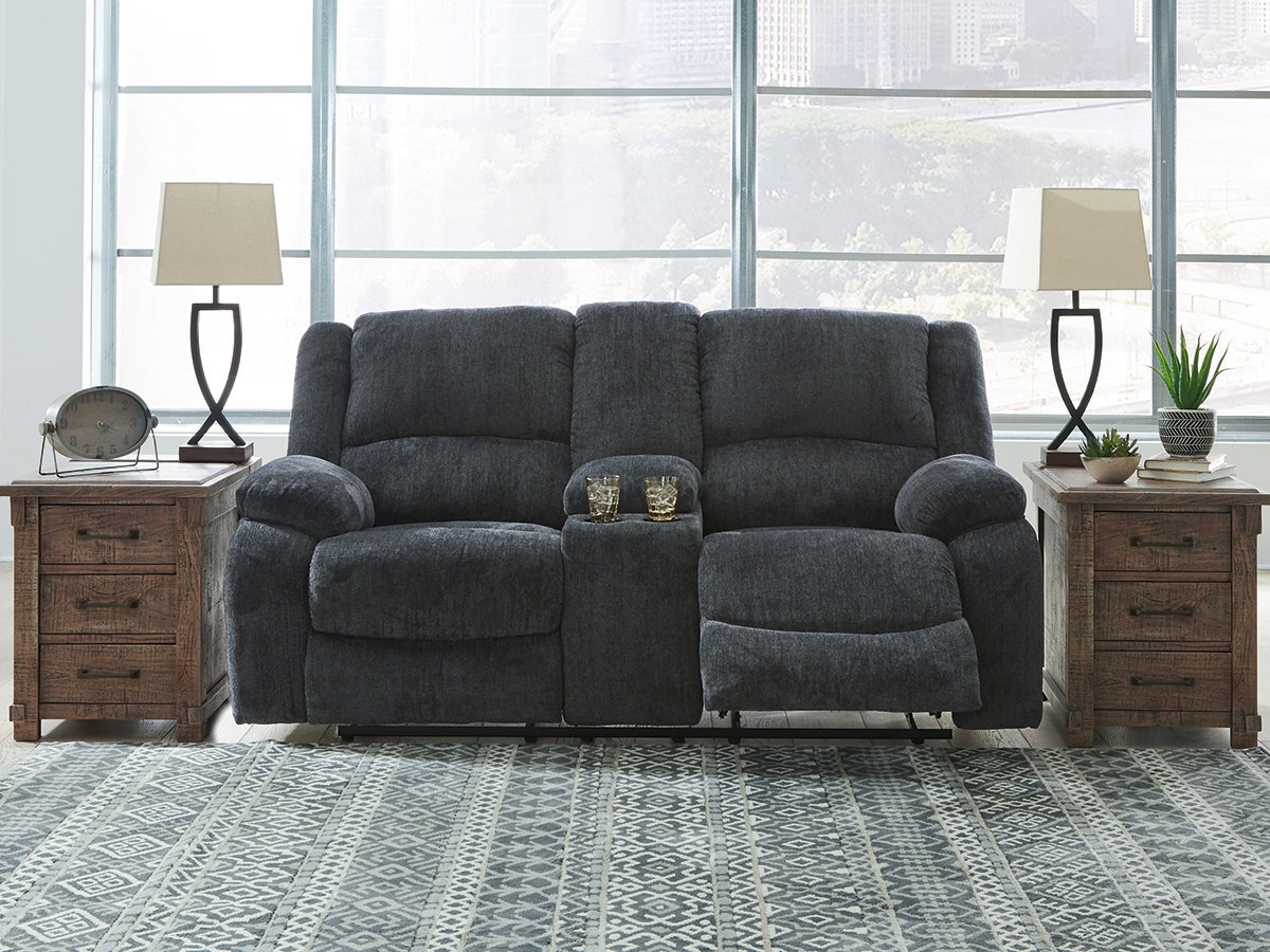 Prime Furniture - Ashley Furniture - Draycoll Living Room - DBL Rec Loveseat w/Console / Slate - 7650494