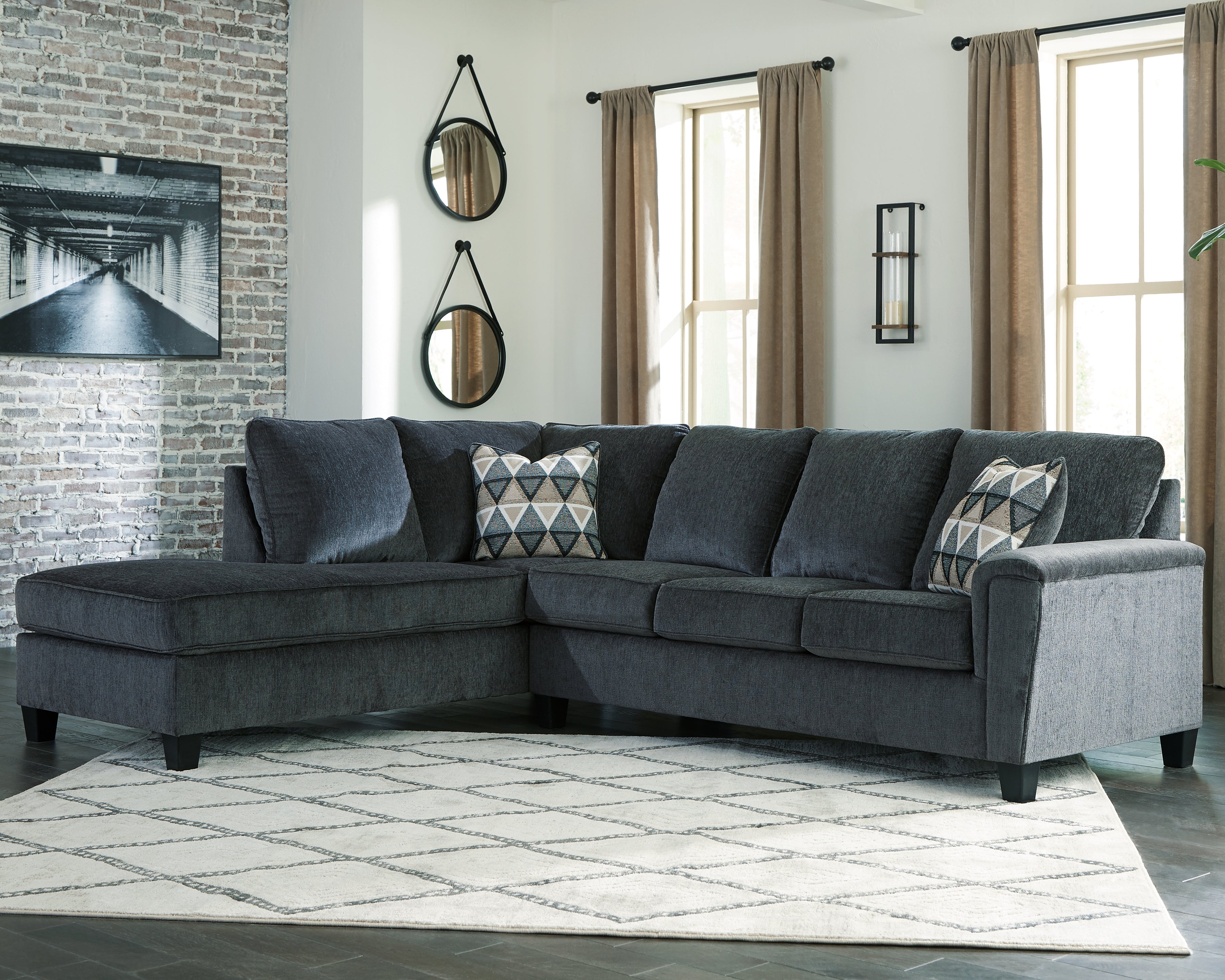 Prime Furniture - Ashley Furniture - Abinger Sectional - RAF 2-Piece Sectional with Chaise / Smoke - 83905S1